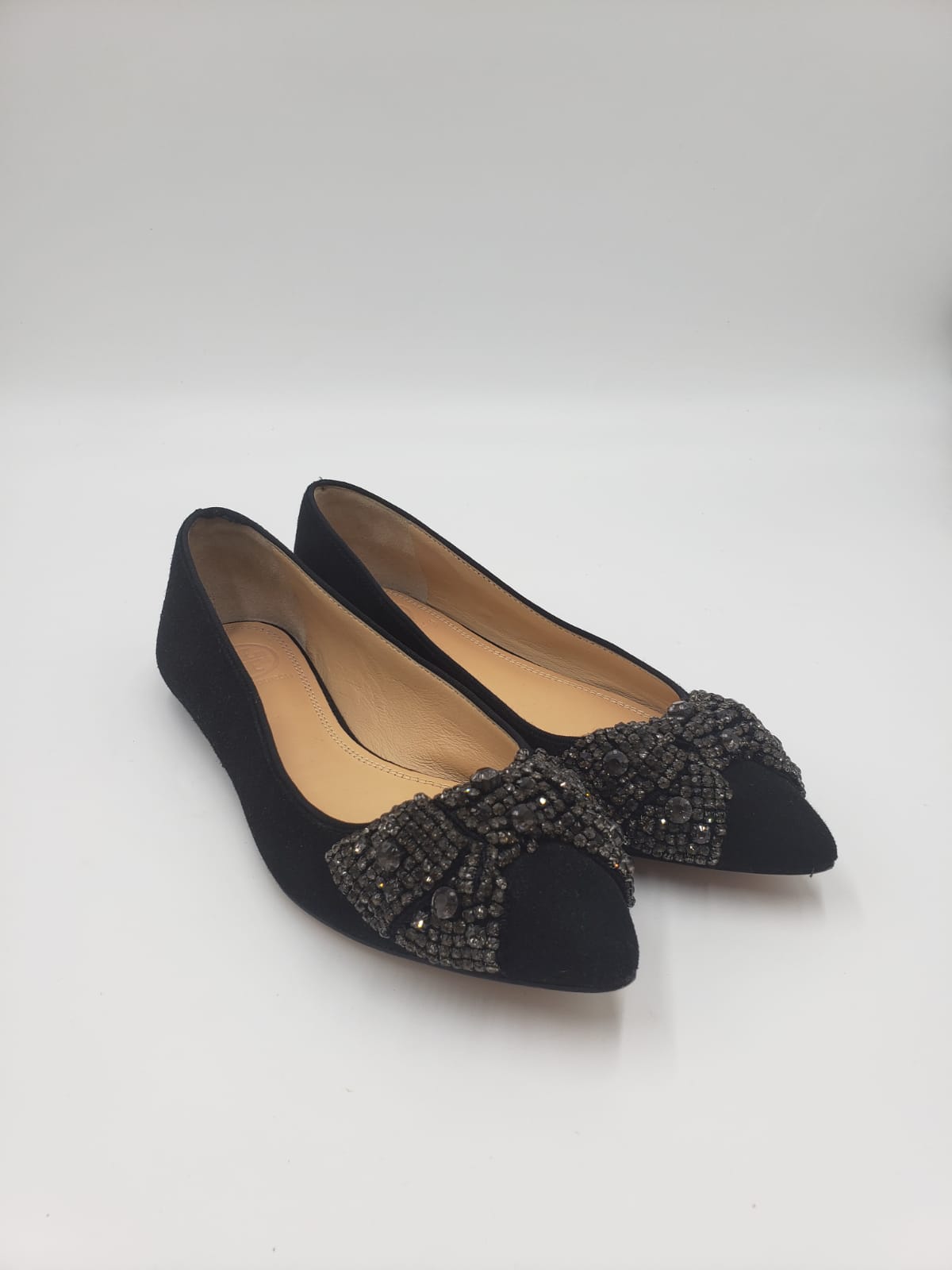 Tory Burch Vanessa Black Suede Beaded Bow Flats Size 6