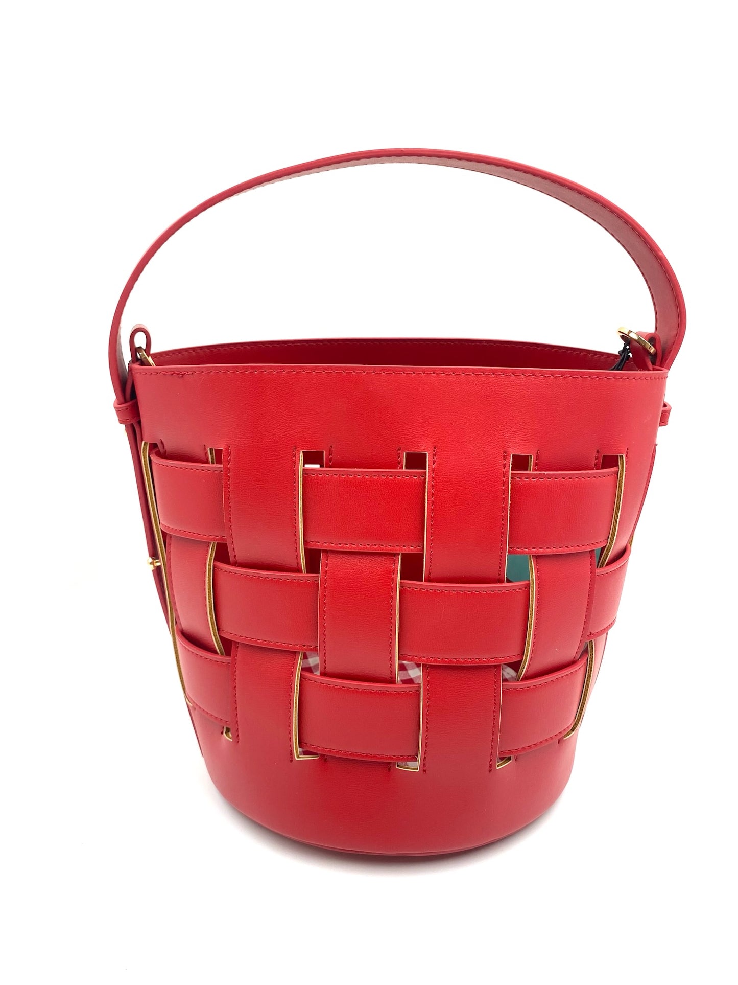 Brand New Pomikaki Red Woven Bucket Bag