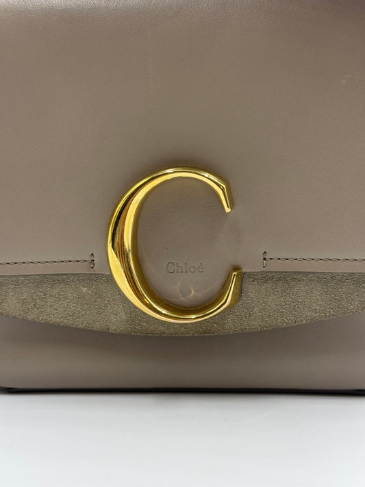Chloe Calfskin Small C Taupe Crossbody Bag