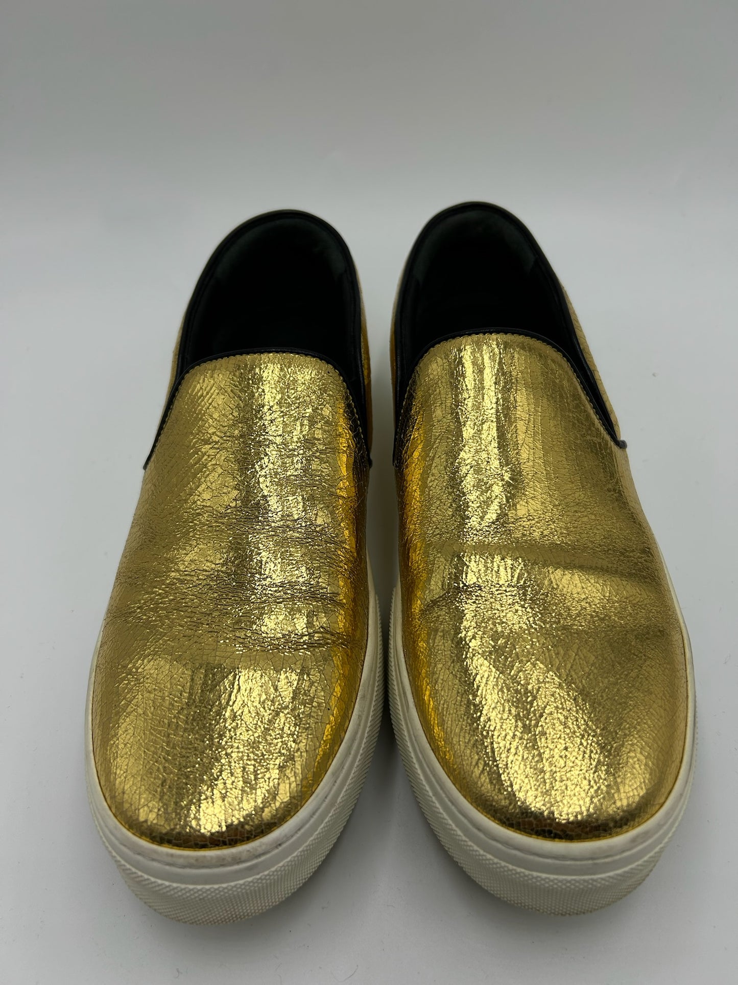 Celine Gold Cracked Leather Sneakers Size 41