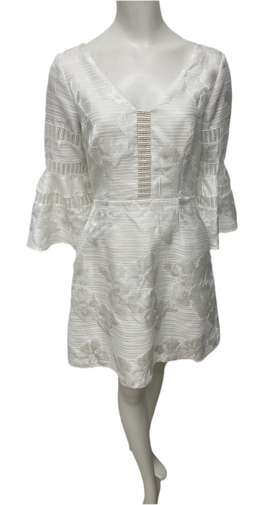 Badgley Mischka White Bell Sleeve Dress Size 6