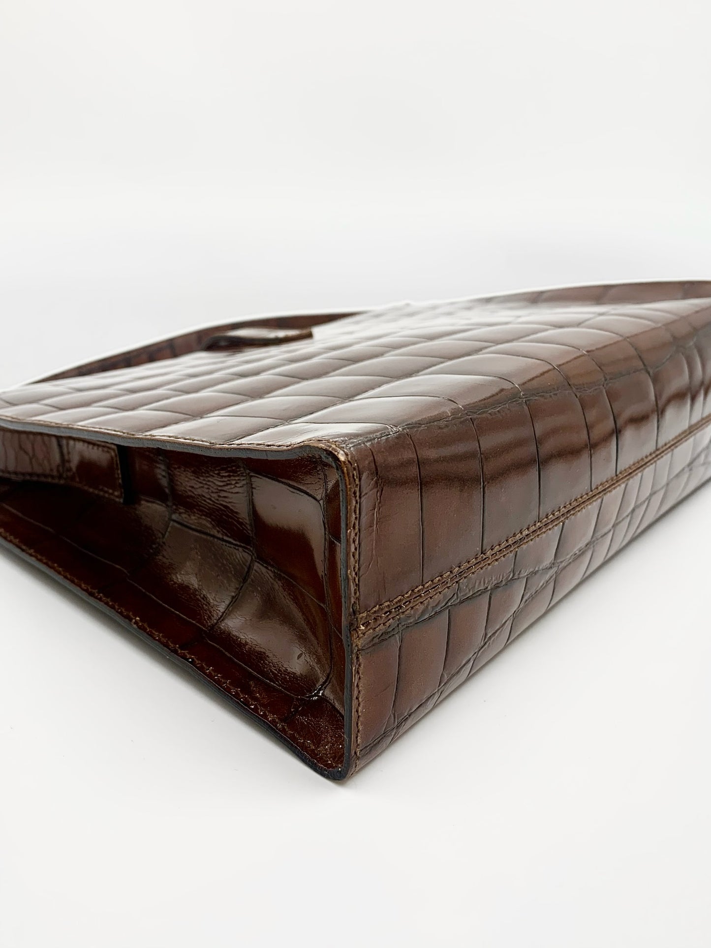Furla Brown Leather Croc Embossed Shoulder Bag