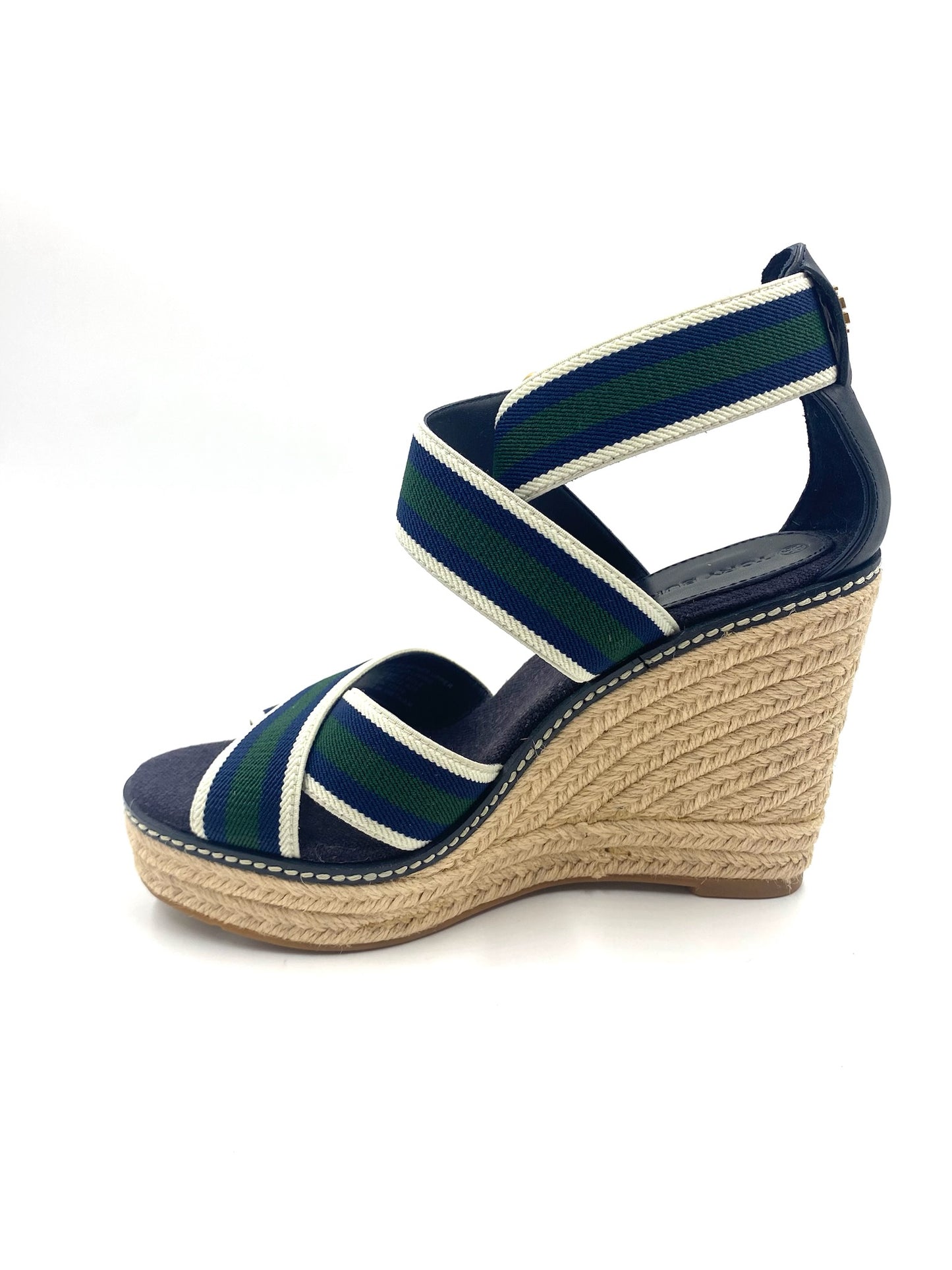 Brand New Tory Burch Navy & Green Wedge Sandals Size 7