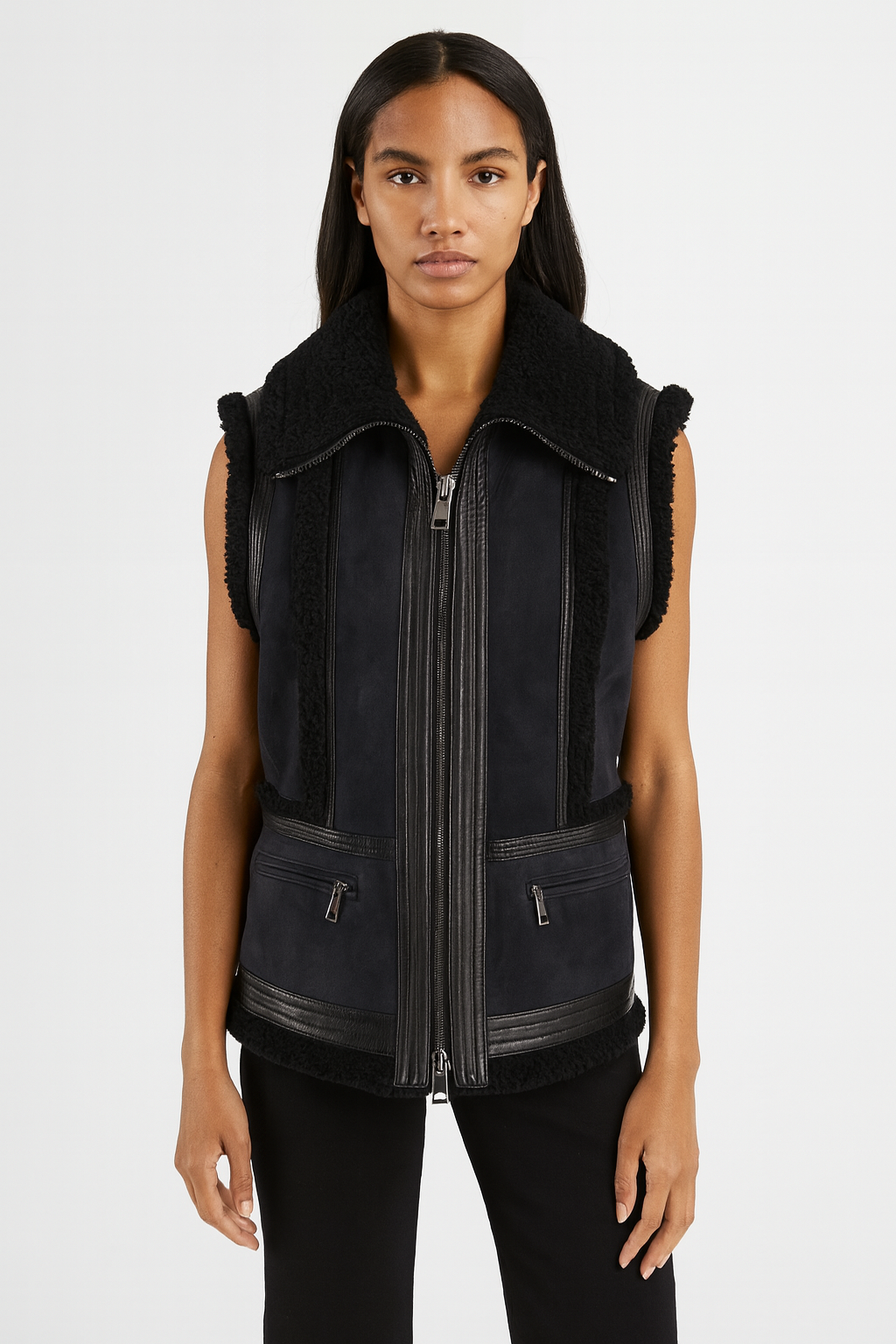 Vince Navy Shearling Lambskin Vest Size S