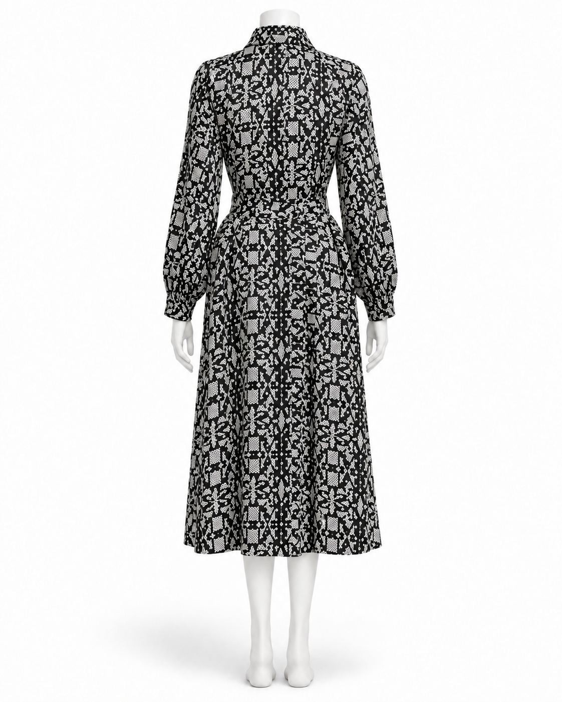 Max Mara Black & White Abstract Print Silk Midi Shirt Dress Size 4