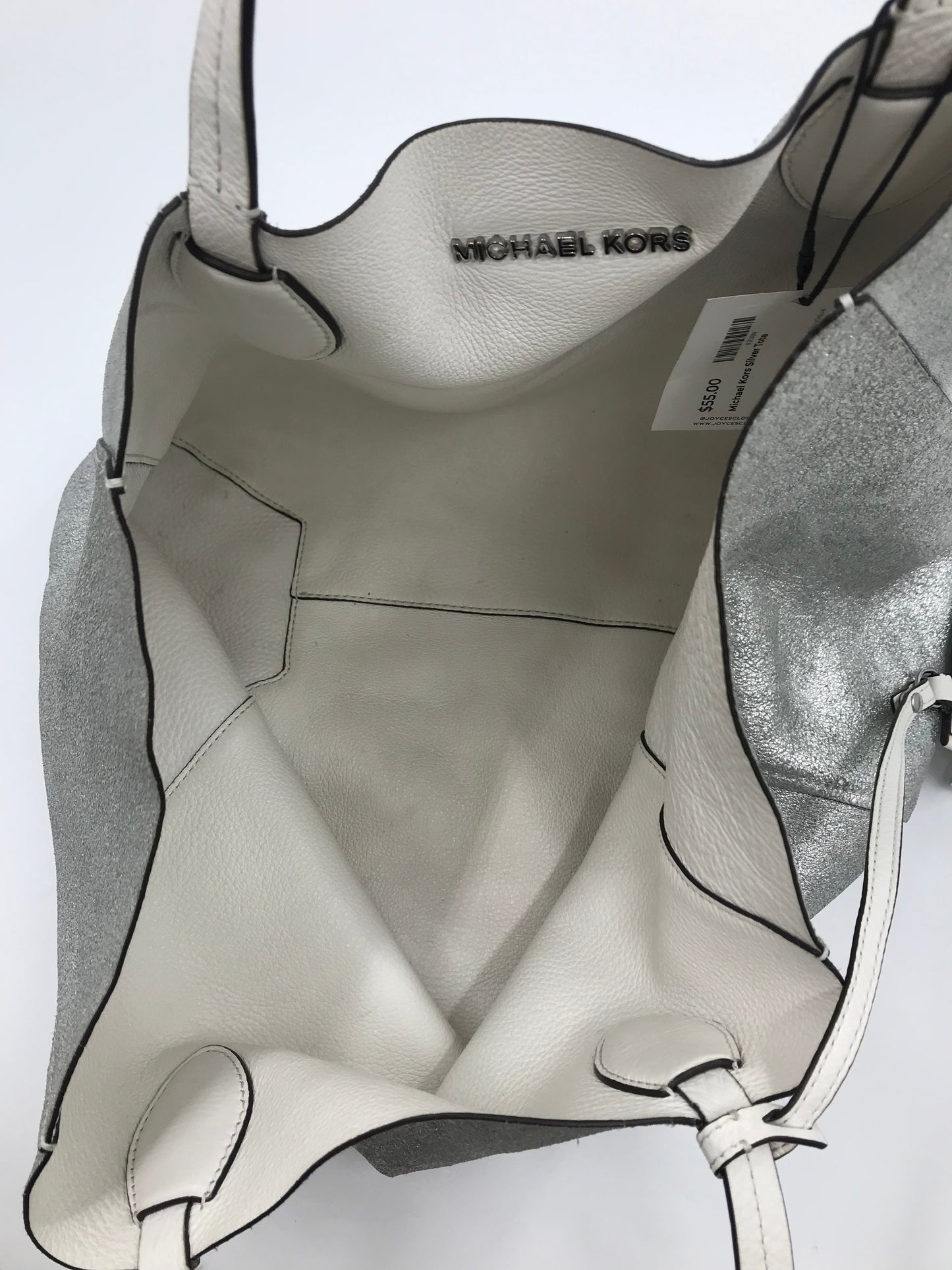 Michael Kors Leather Reversible Silver & White Large Tote