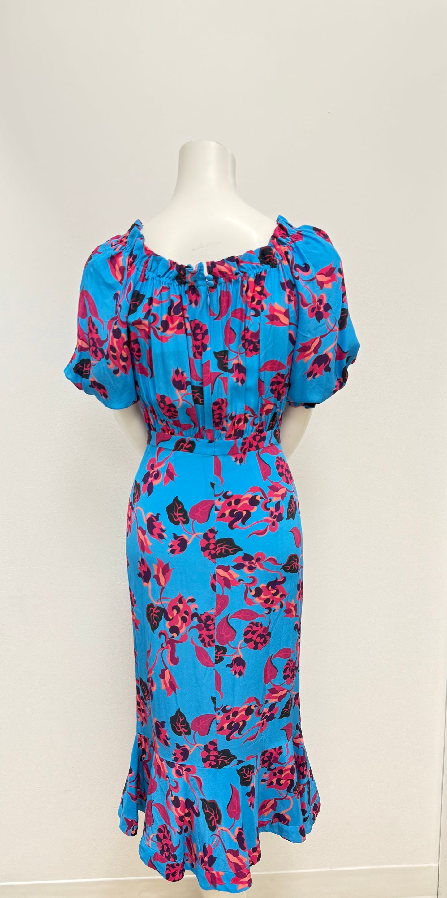 Saloni Blue Floral Silk Dress Size S