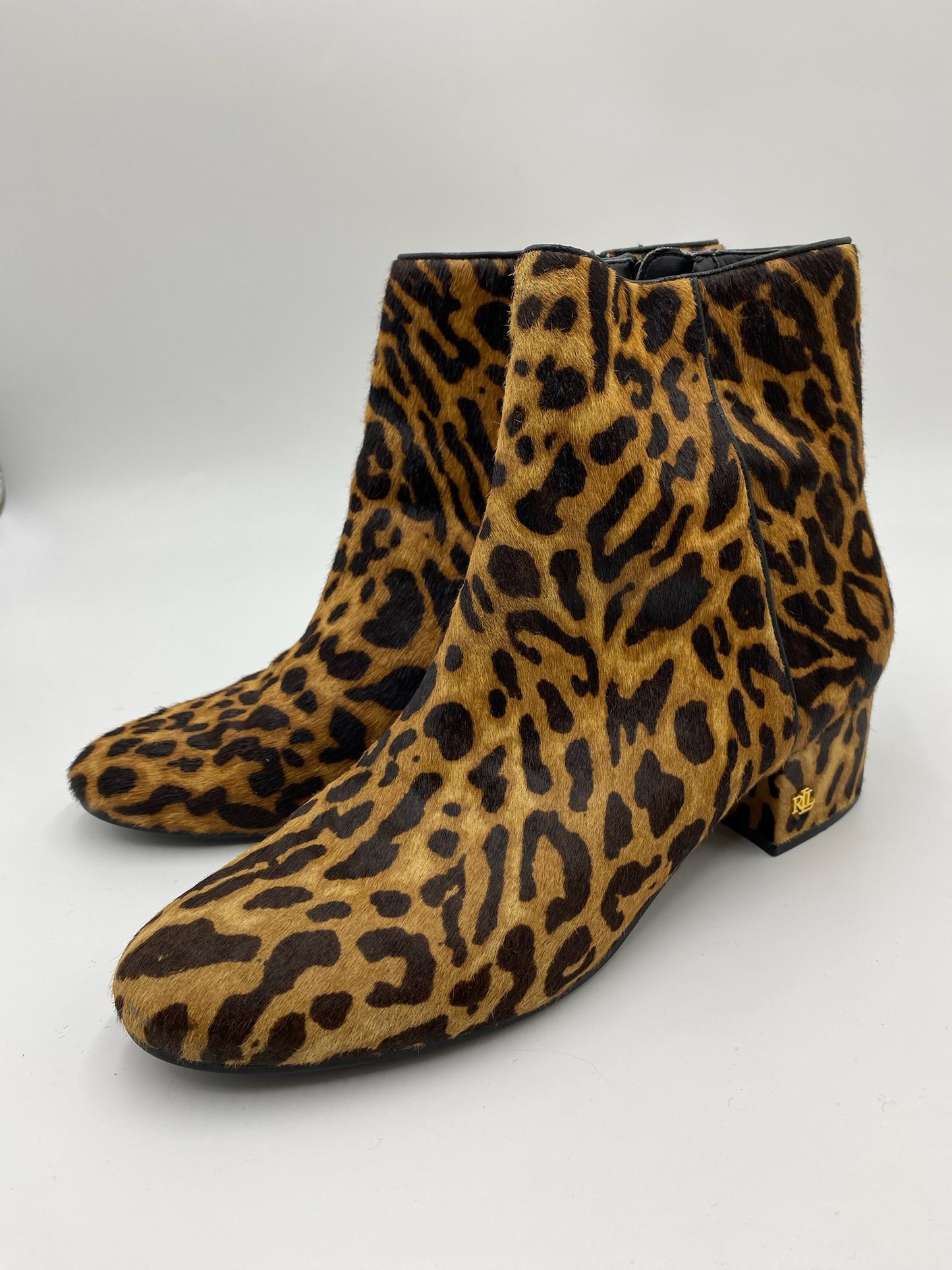 Ralph Lauren Leopard Print Mohair Ankle Boots Size 10B