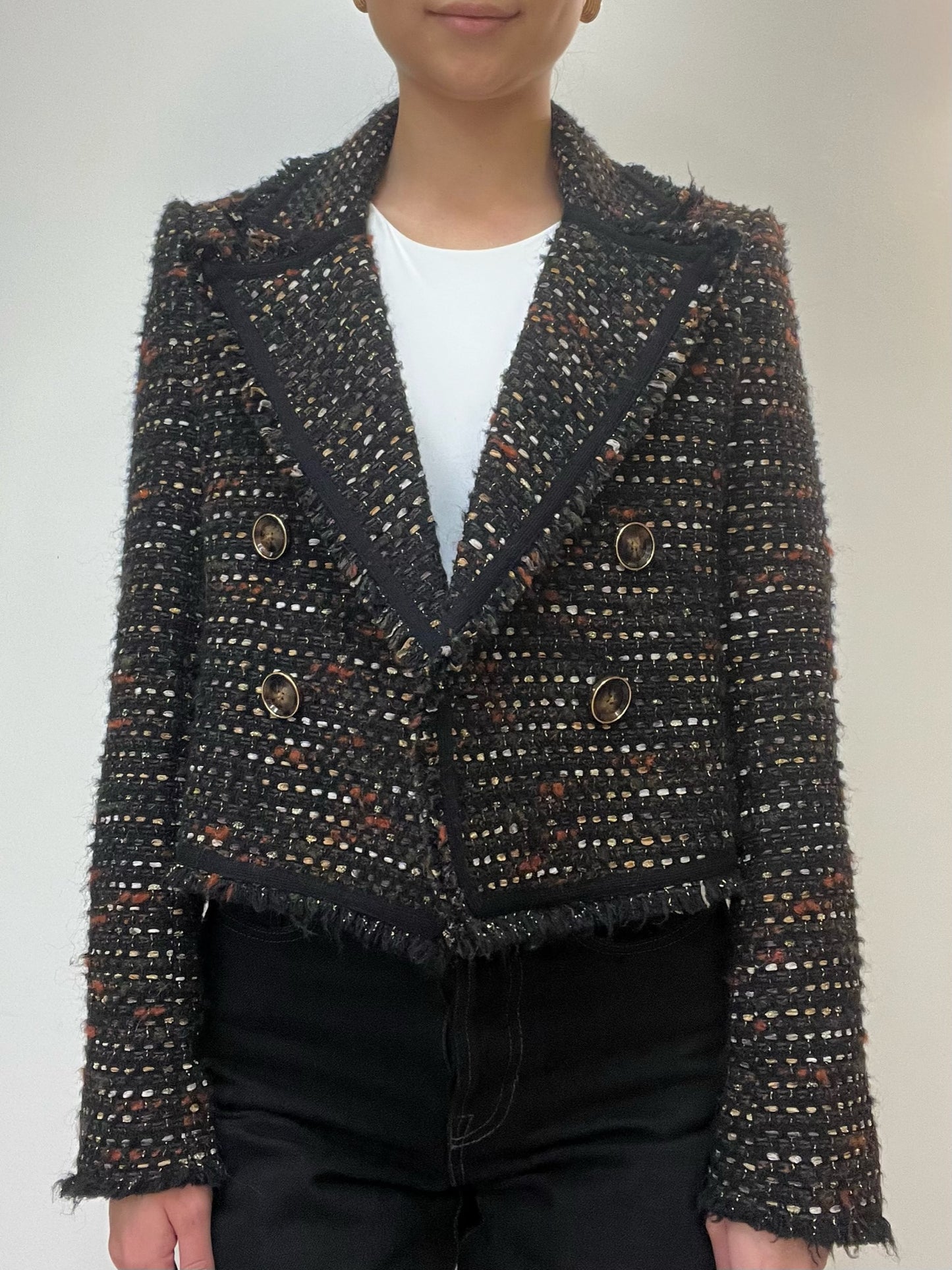 Veronica Beard Brown Multi-Color Tweed Crop Jacket Size 4
