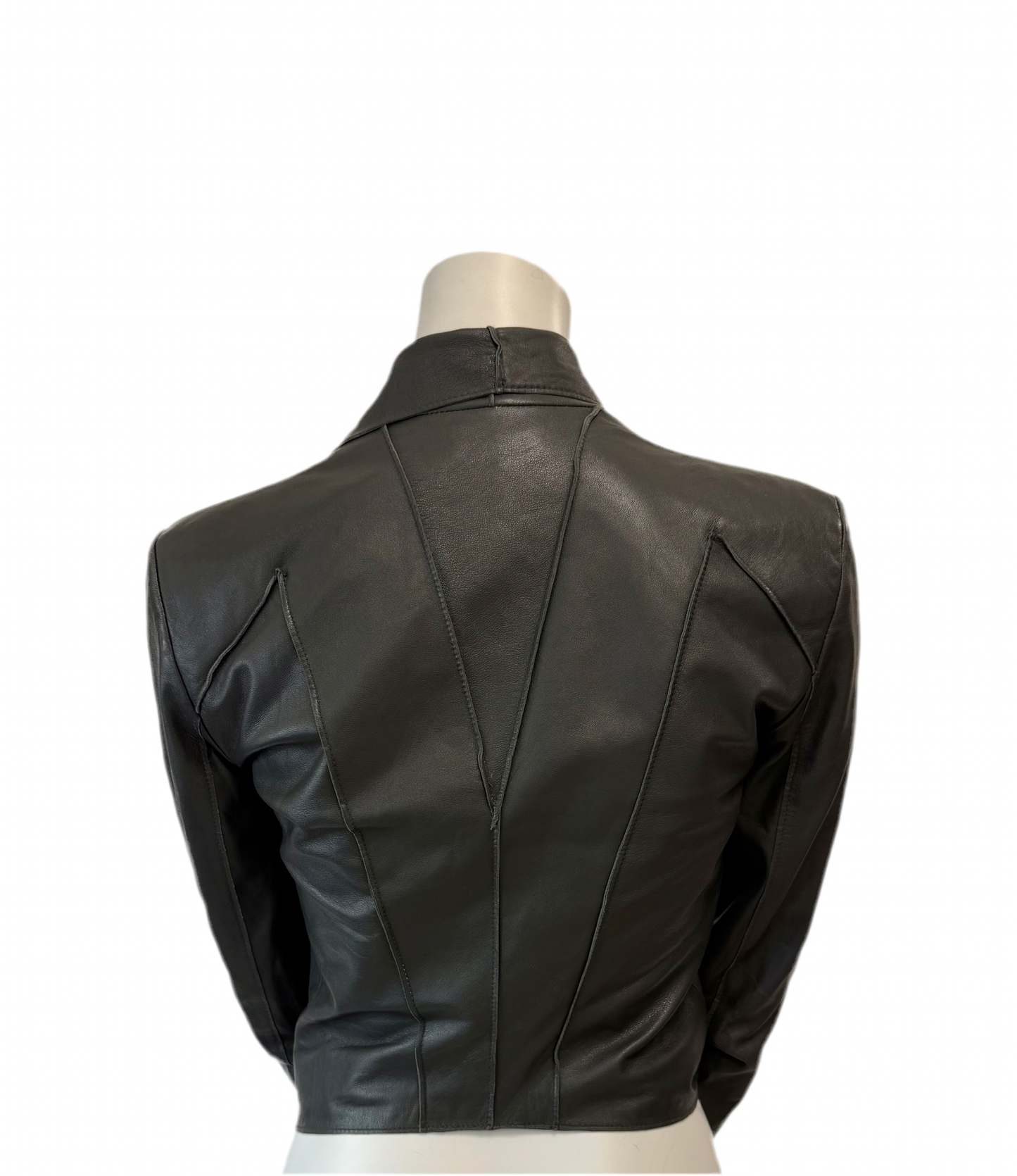 Helmut Lang Grey Crop Leather Jacket Size S/P