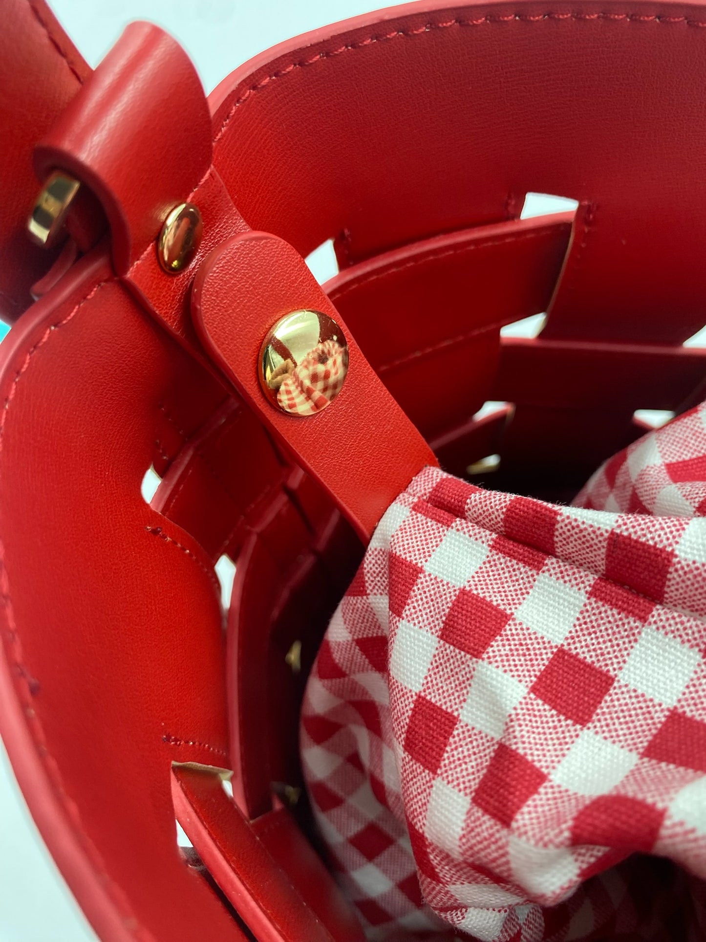 Brand New Pomikaki Red Woven Bucket Bag