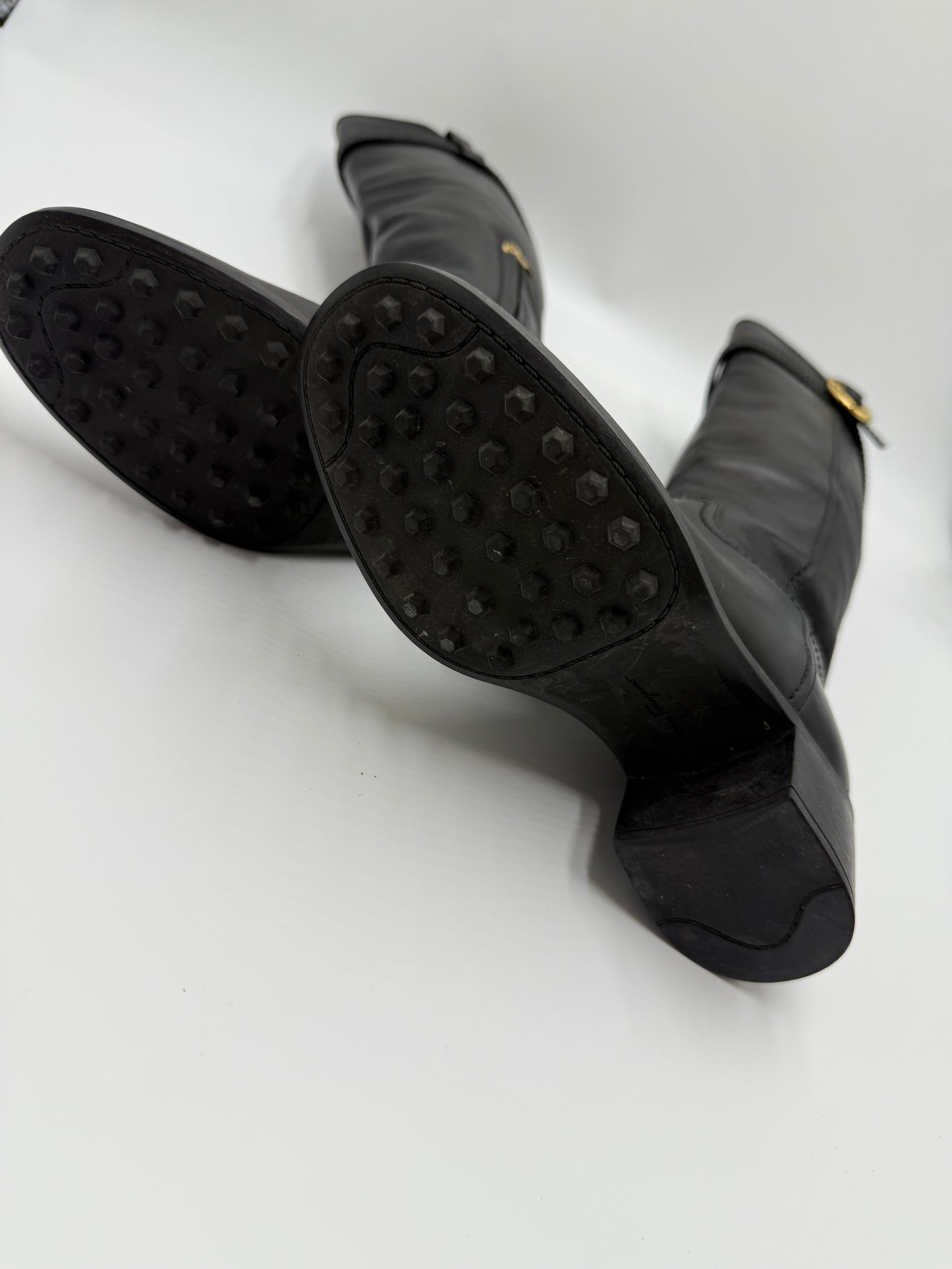 Salvatore Ferragamo Black Tall Leather Boots Size 6B