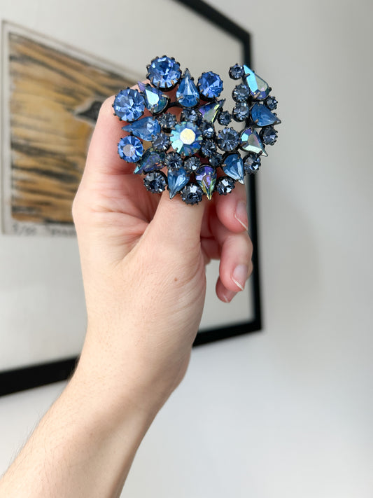 1950s Blue Rhinestone Brooch