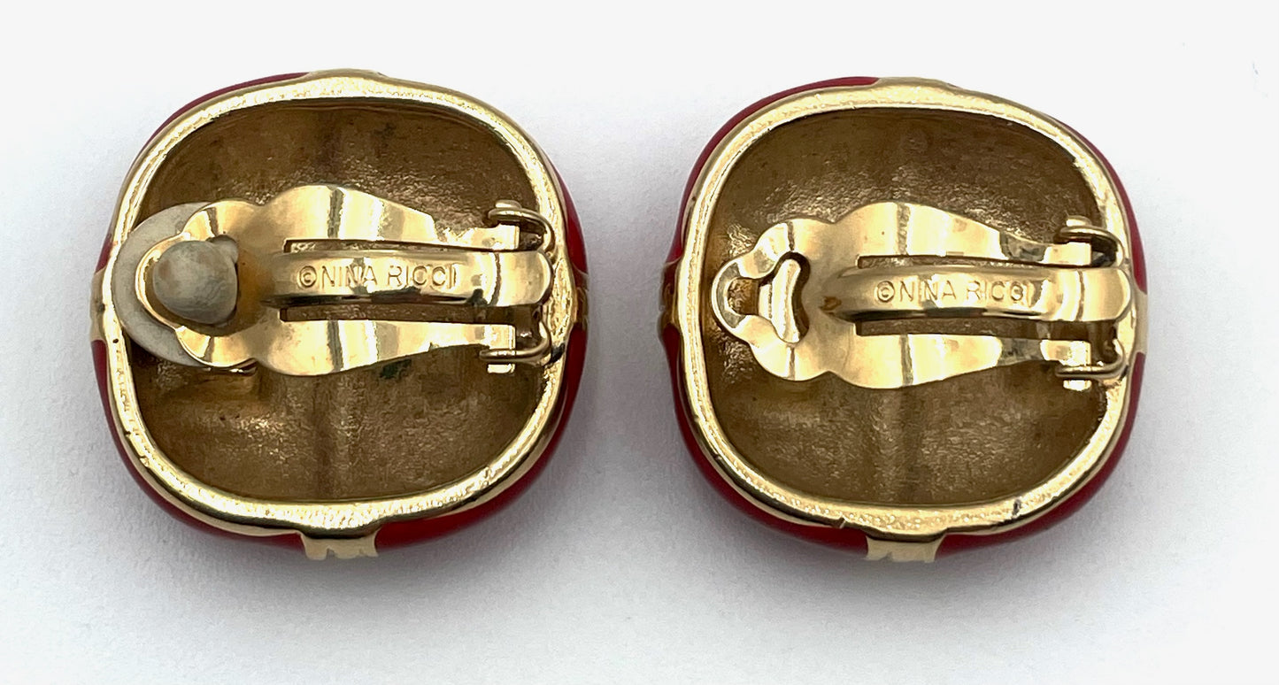 1990s Nina Ricci Red Button Earrings