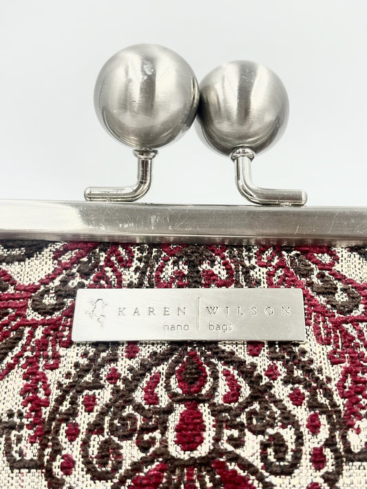 Karen Wilson Maroon Damask Kisslock Bag