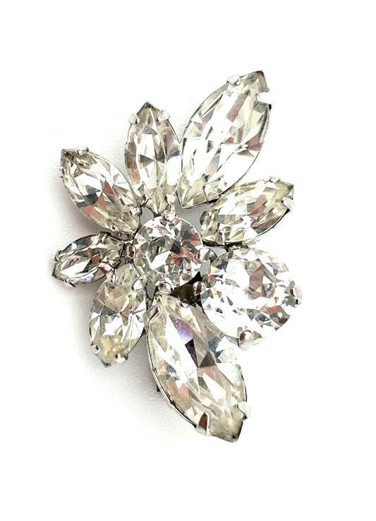 Vintage Sherman Clear Crystal Floral Clip-On Earrings