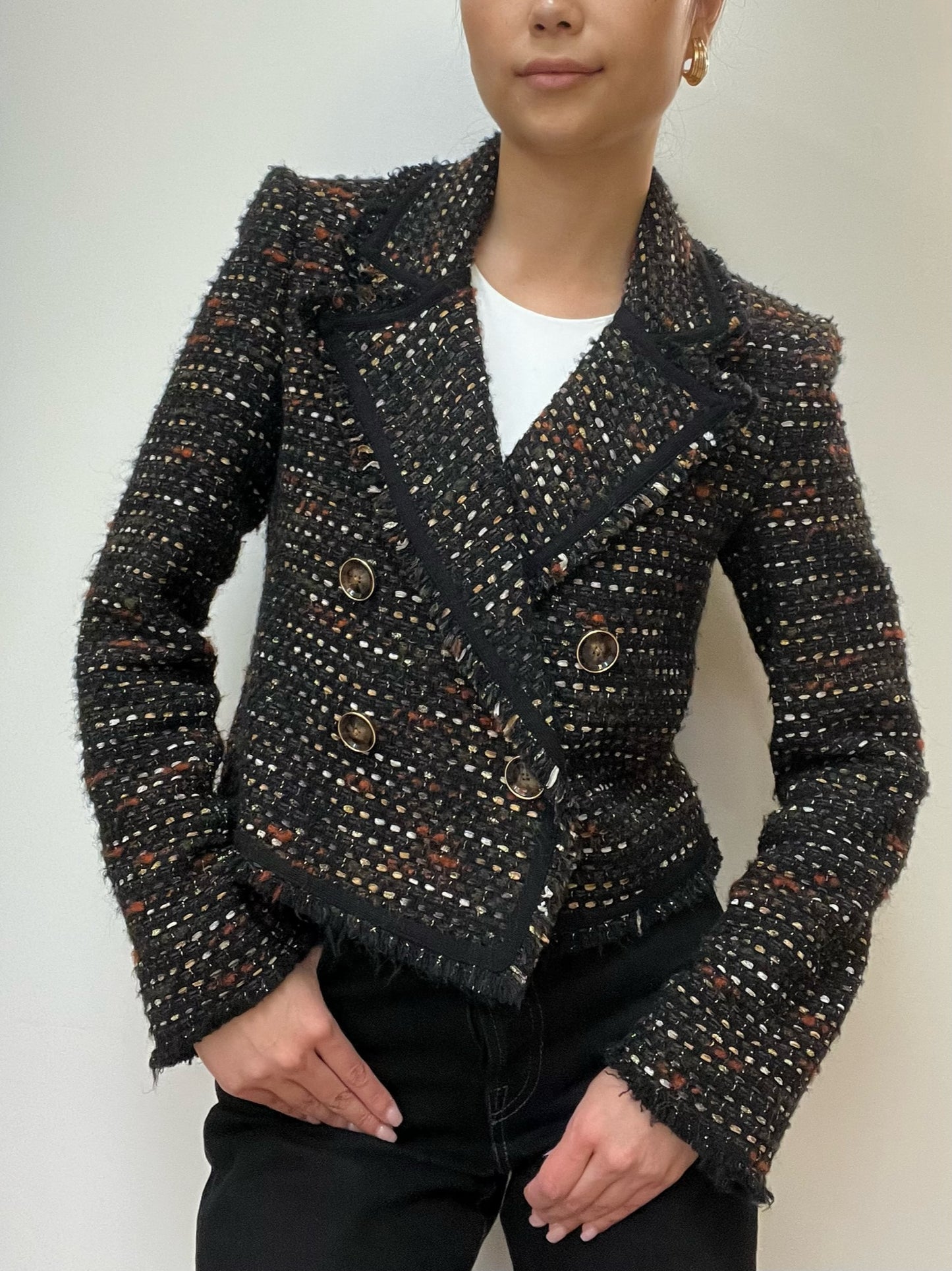 Veronica Beard Brown Multi-Color Tweed Crop Jacket Size 4