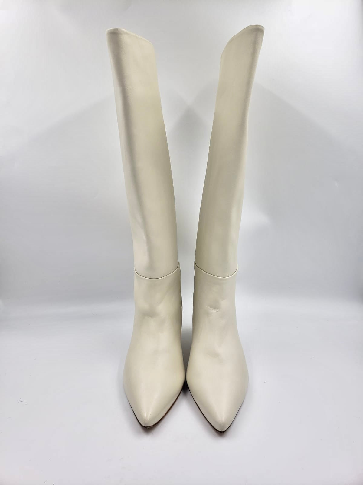 Brand New Poppy Barley Toujours White Leather Tall Boots Size 11
