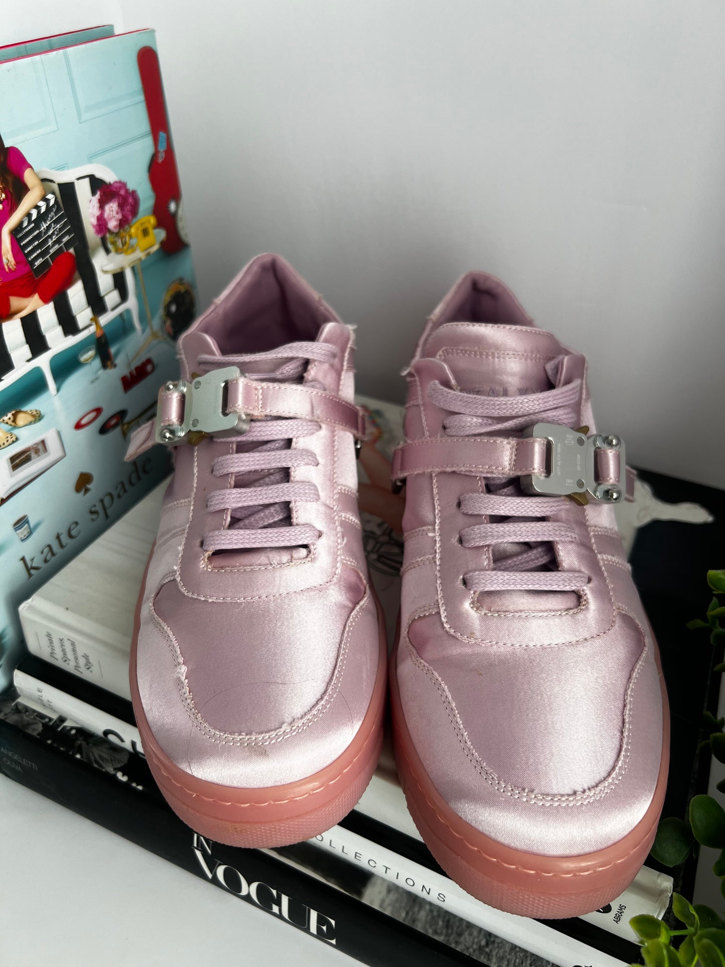 1017 ALYX 9SM Pink Satin Buckle Detail Low Top Sneakers Size 40 US 10