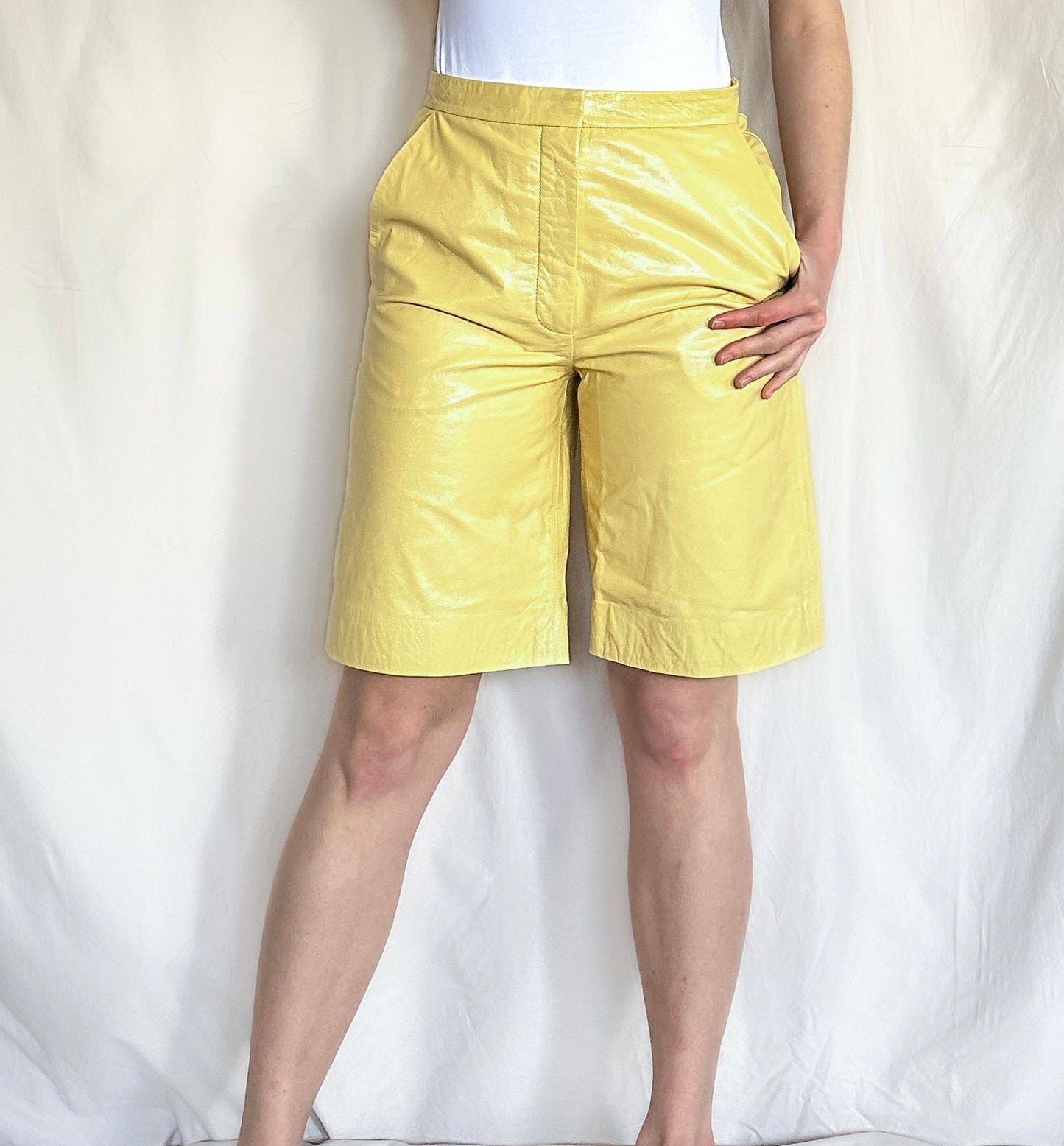 Remain Christensen Birger Maisy Yellow Straw Leather Shorts Size 28/ US6