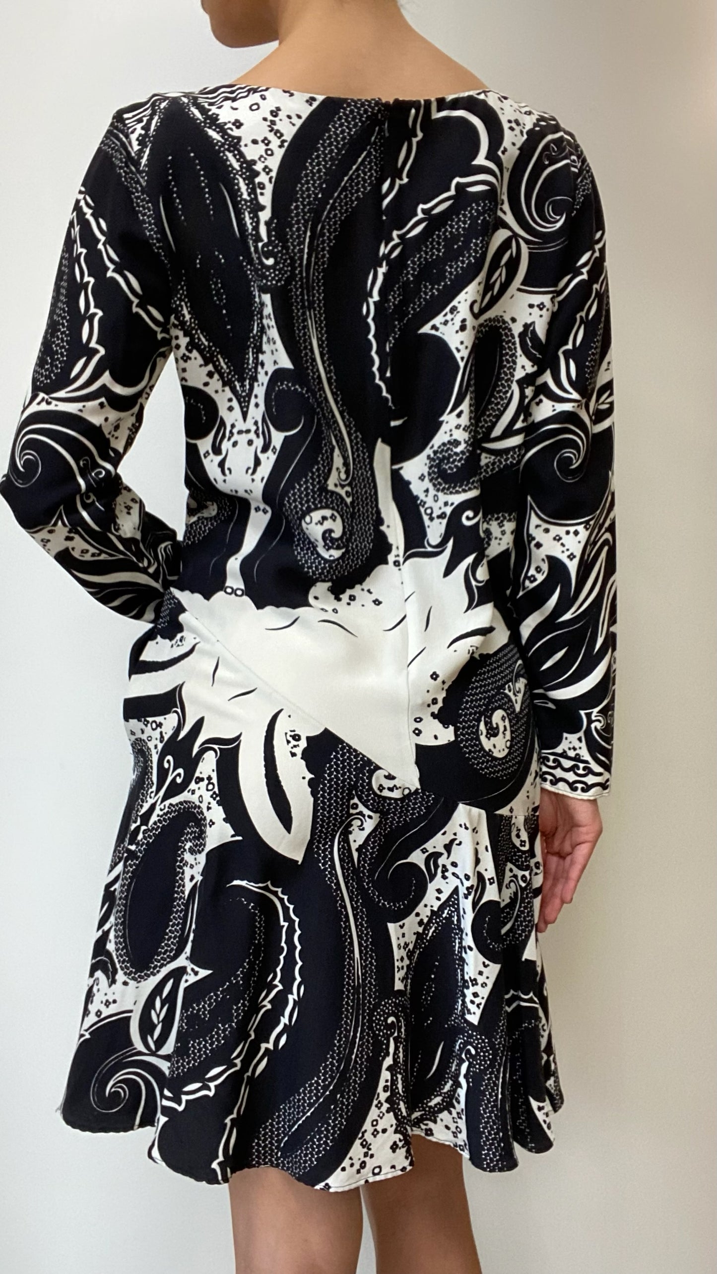 Etro Black & White Print Silk Dress Size 44