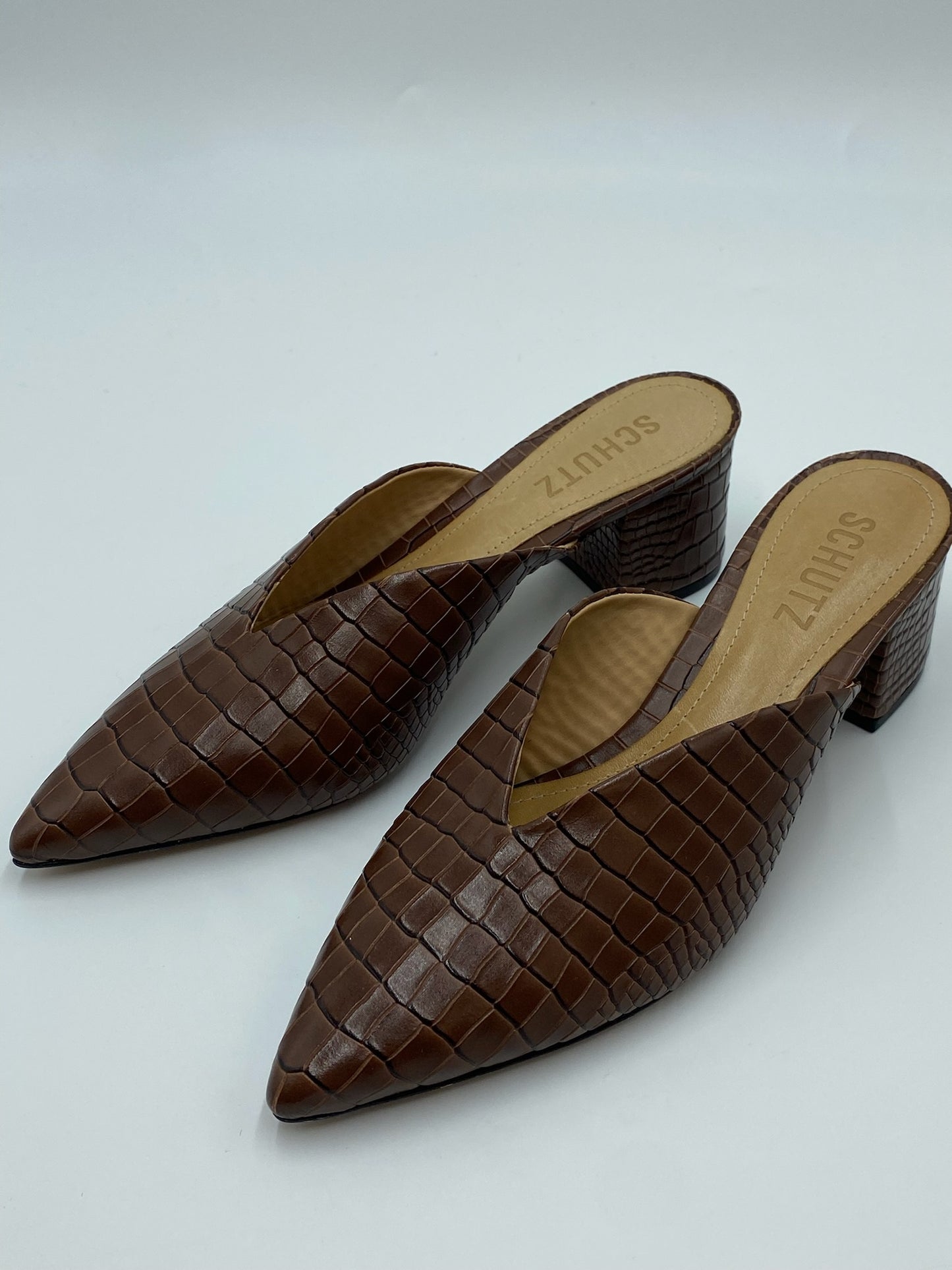 New Schutz Brown Embossed Leather Mule Size 5B