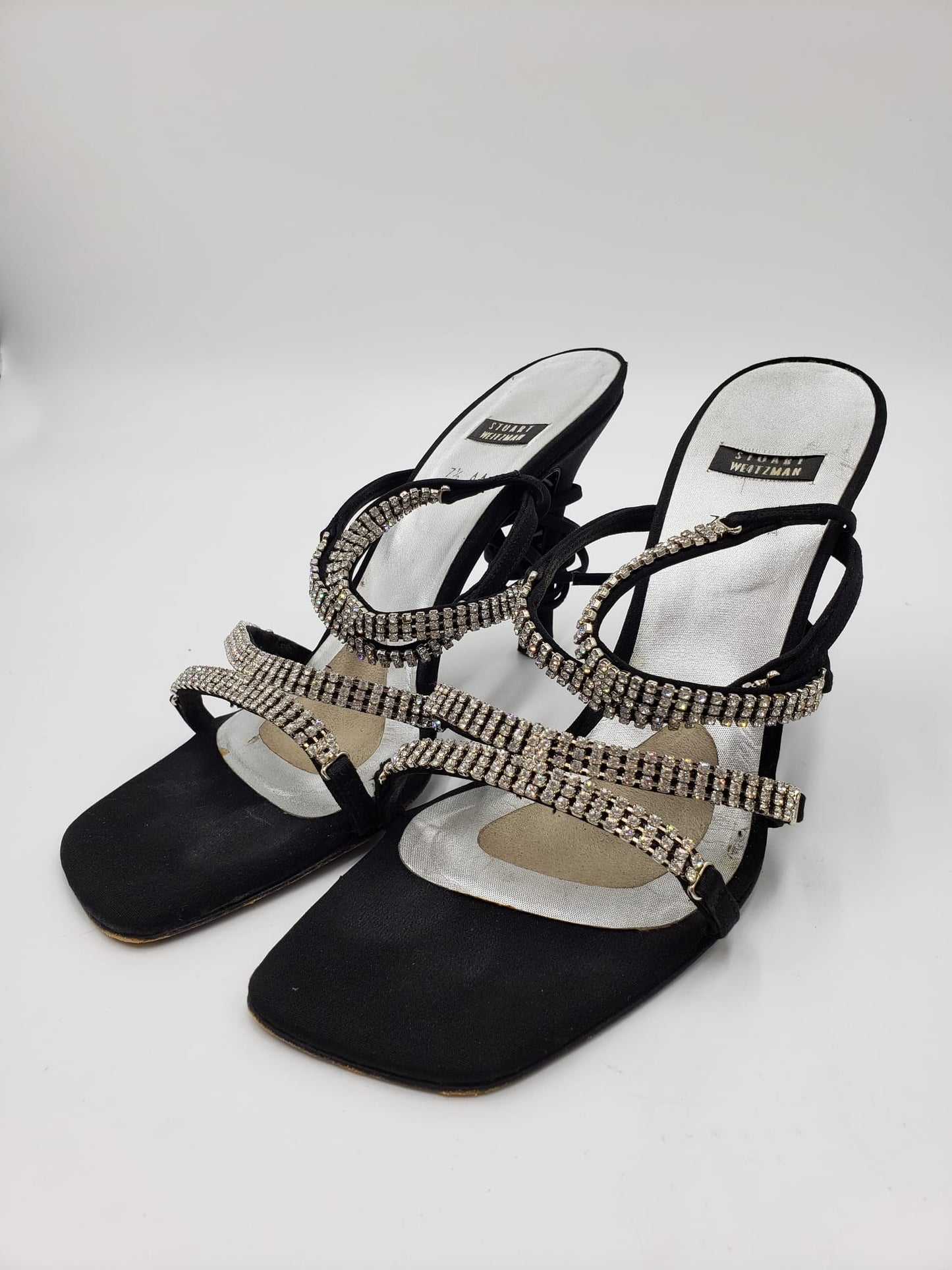 Stuart Weitzmann Black Crystal Wrap Around Heels size 7.5