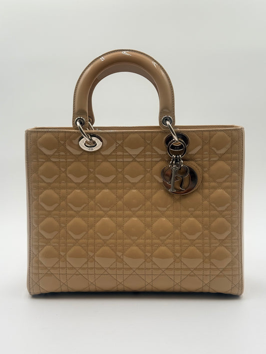 Lady Dior Biege Patent Large Bag