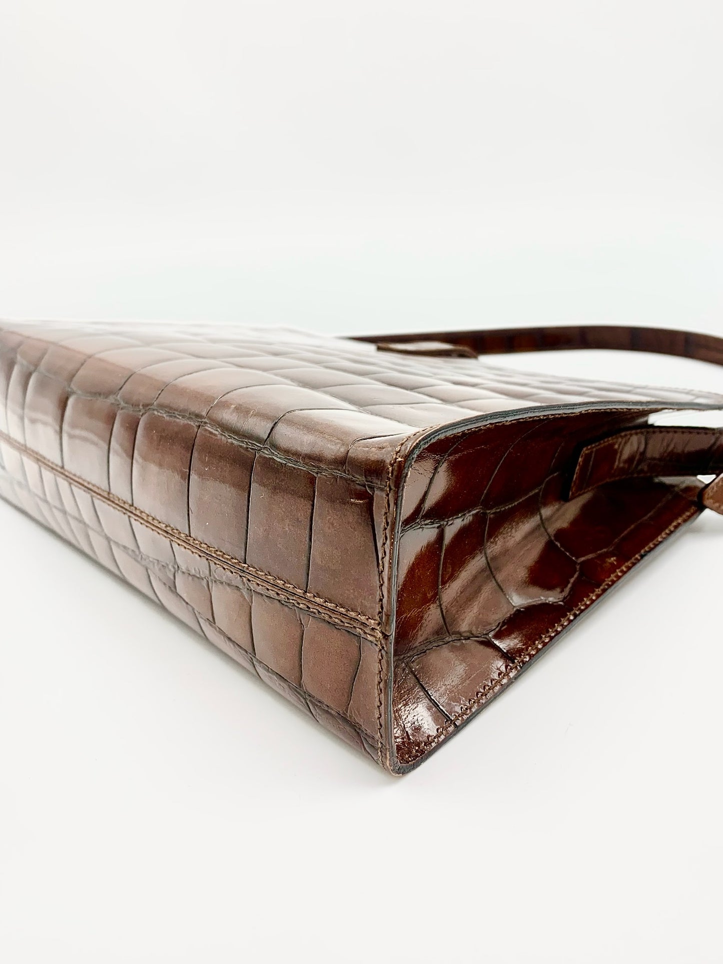 Furla Brown Leather Croc Embossed Shoulder Bag