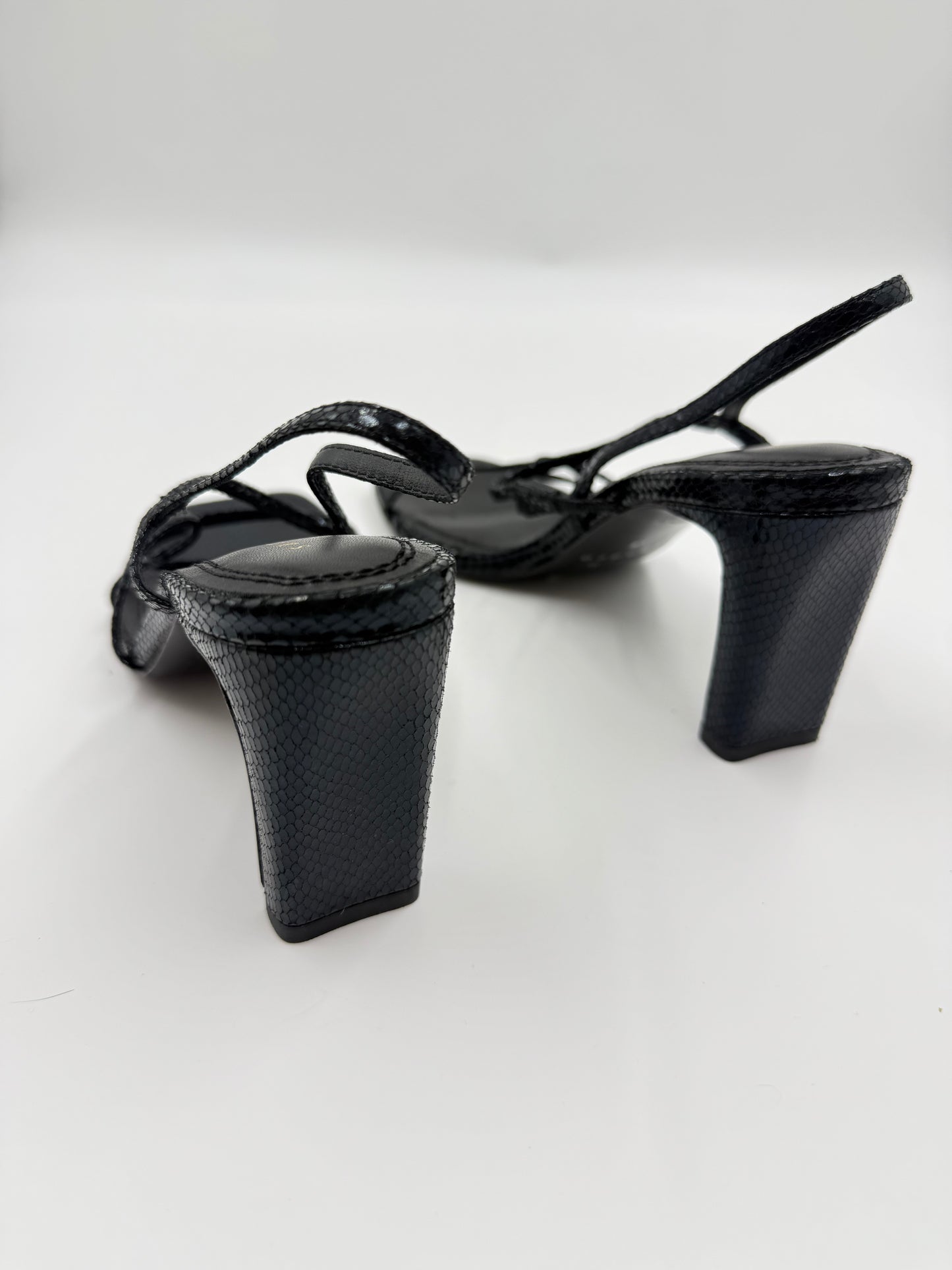 Sandro Black Leather Embossed Strappy Heels Size 38