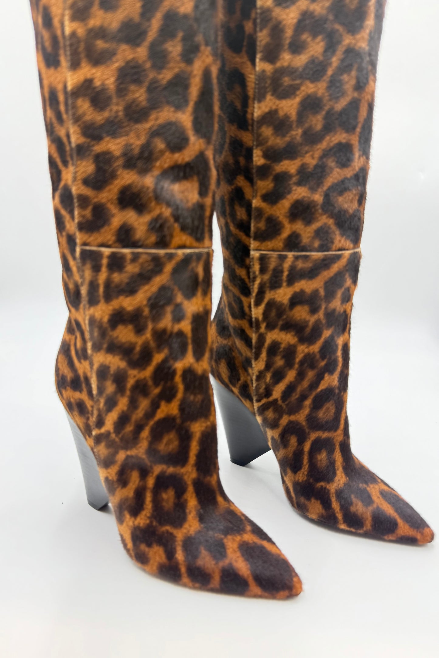 Brand New Saint Laurent Mohair Tall Leopard Boots Size 36