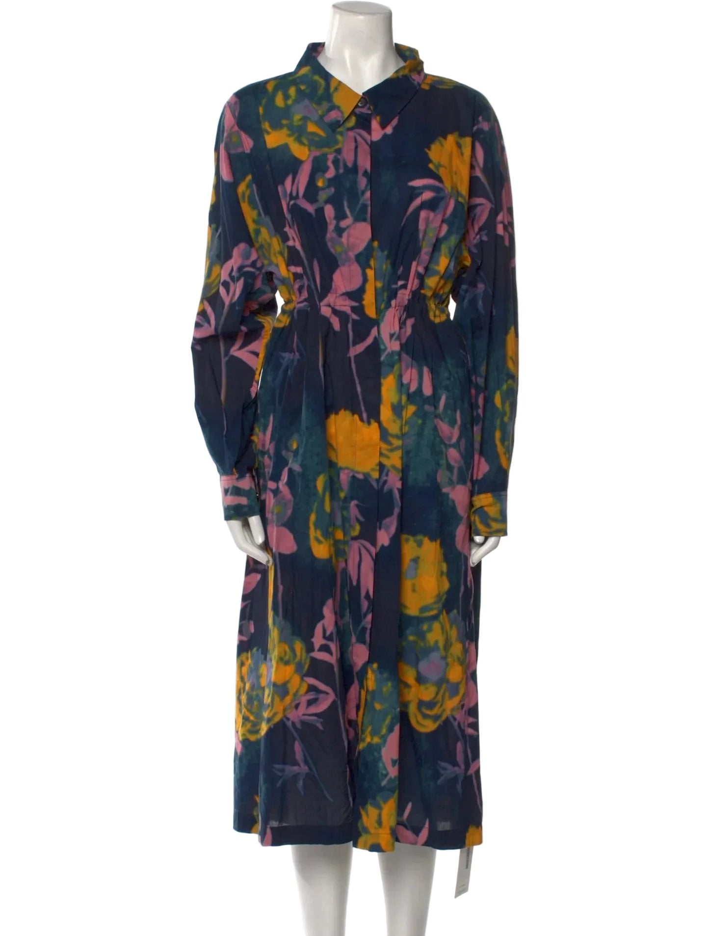 Dries Van Noten Blue Multi Color Floral Print Midi Dress Size 42
