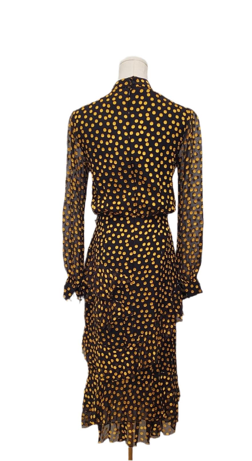 Saloni Yellow & Black Polka Dot Midi Dress Size 4