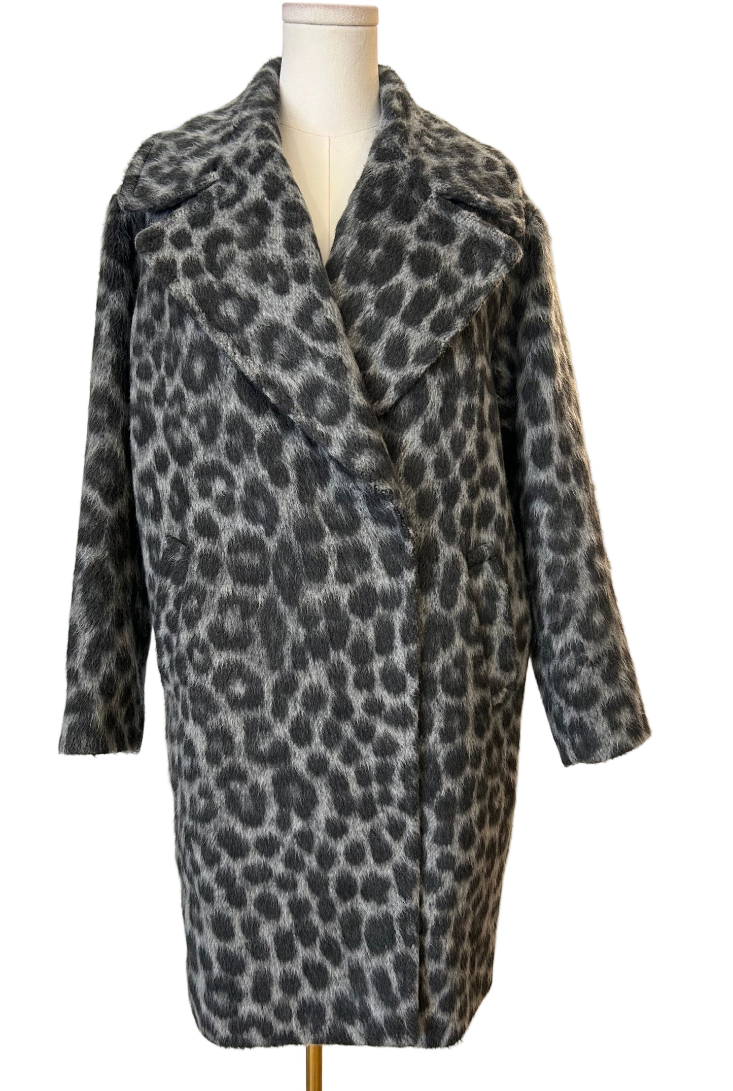 Michael Kors Grey Leopard Print Wool Coat Size XS