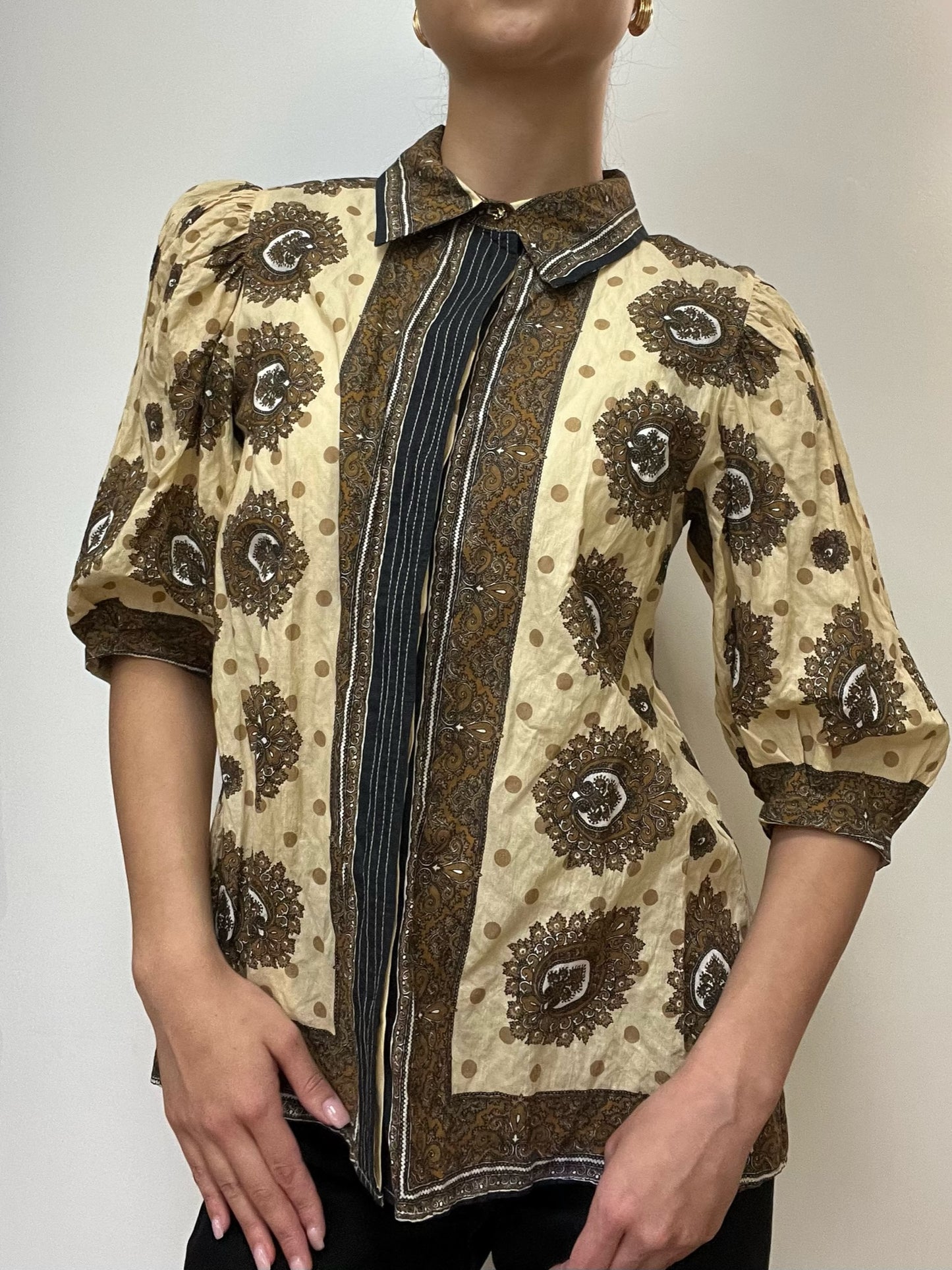 Brand New Sandro Brown Paisley Print Blouse Size L