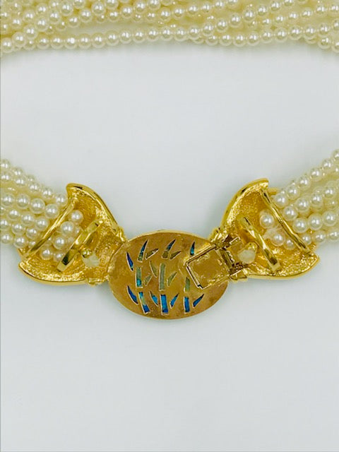 Vintage 1960s Butler Multi-Strand Diamante Pearl & Teal Necklace & Earring Set