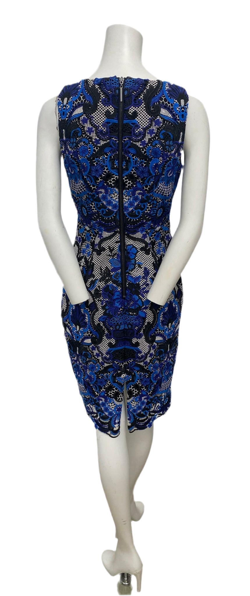 Brand New Bagdley Mischka Blue Floral Lace Sheath Dress Size 4