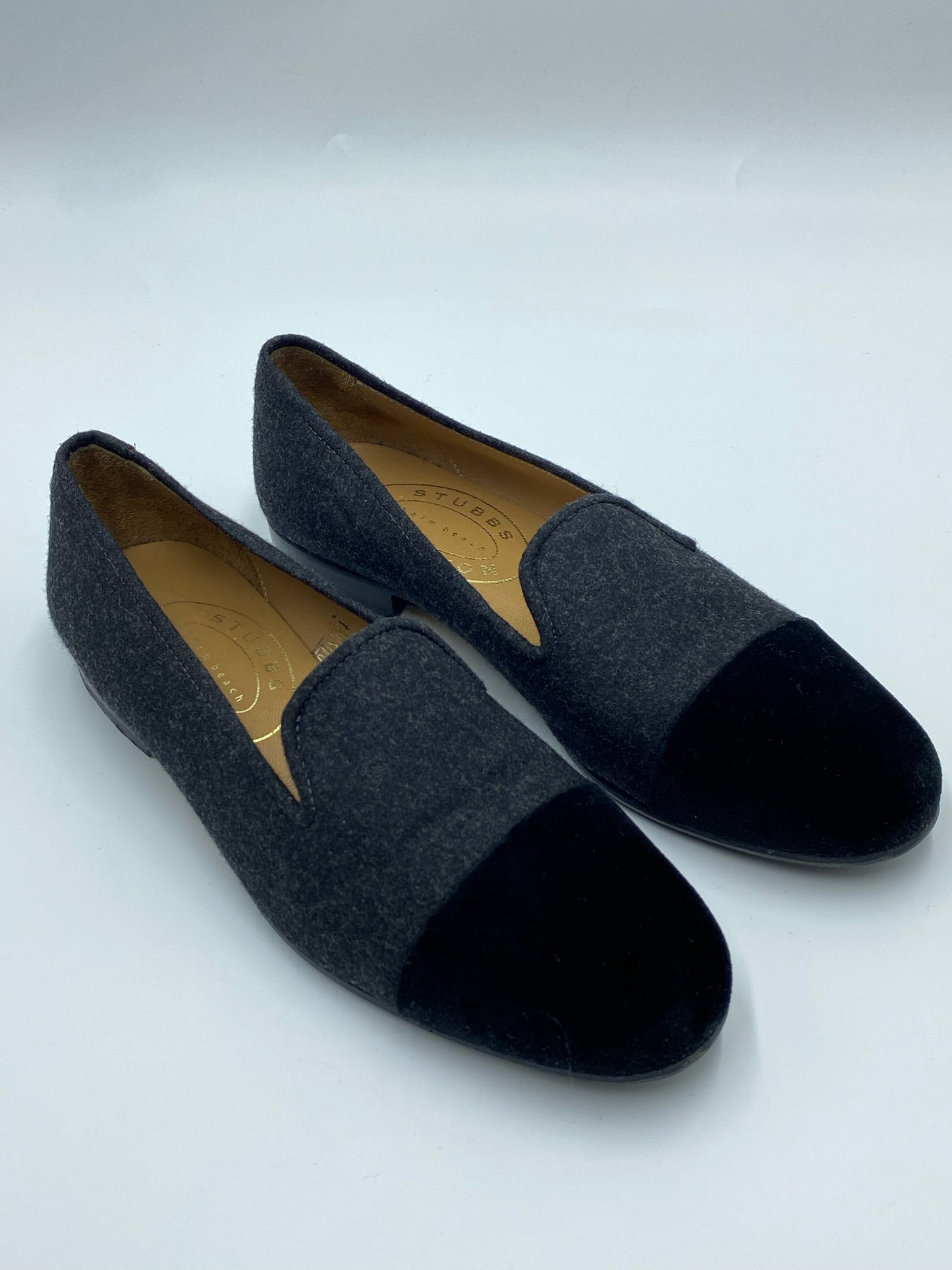Stubbs & Wootton Grey & Black Velvet & Wool Loafers Size 9