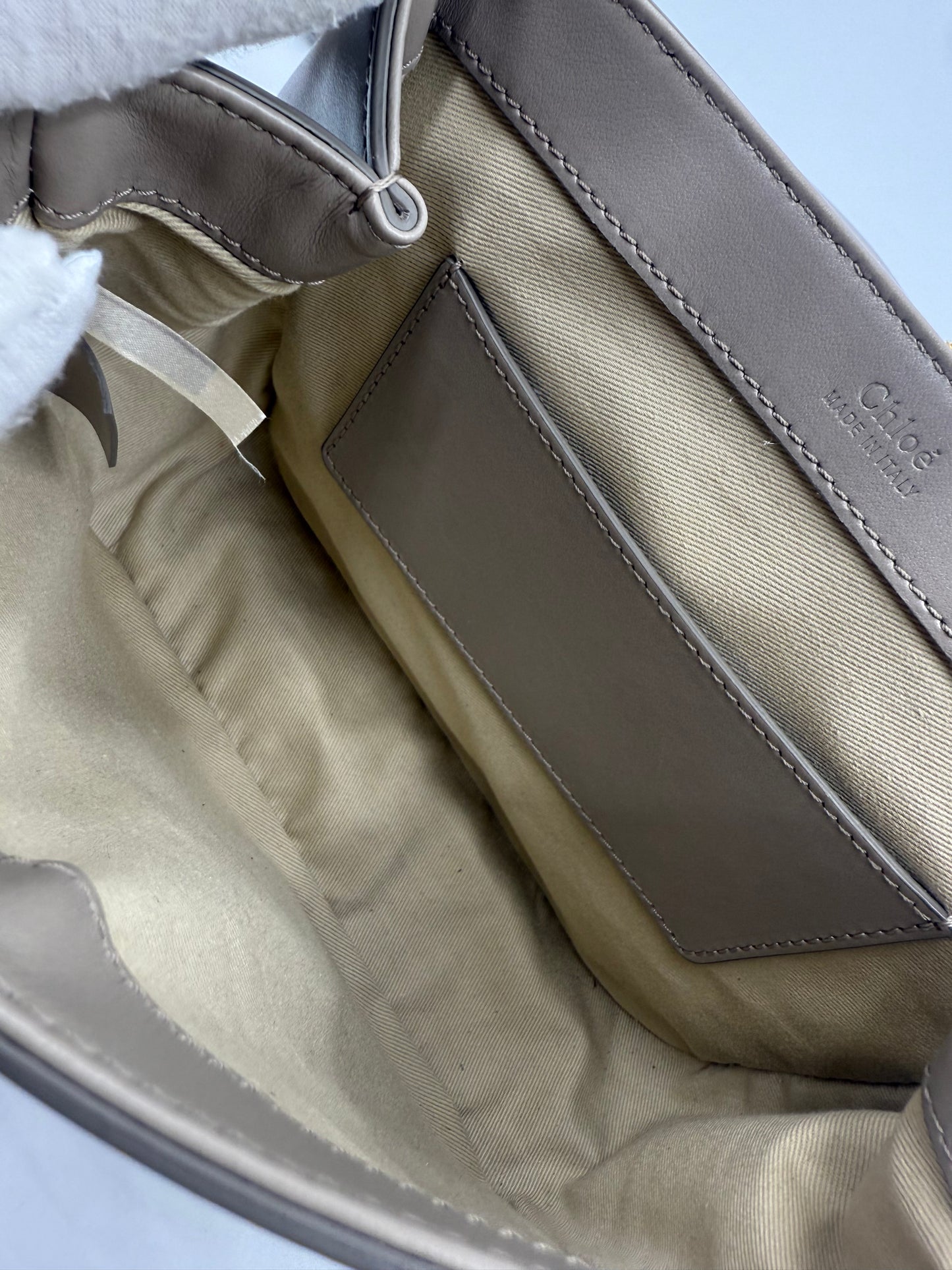 Chloe Calfskin Small C Taupe Crossbody Bag
