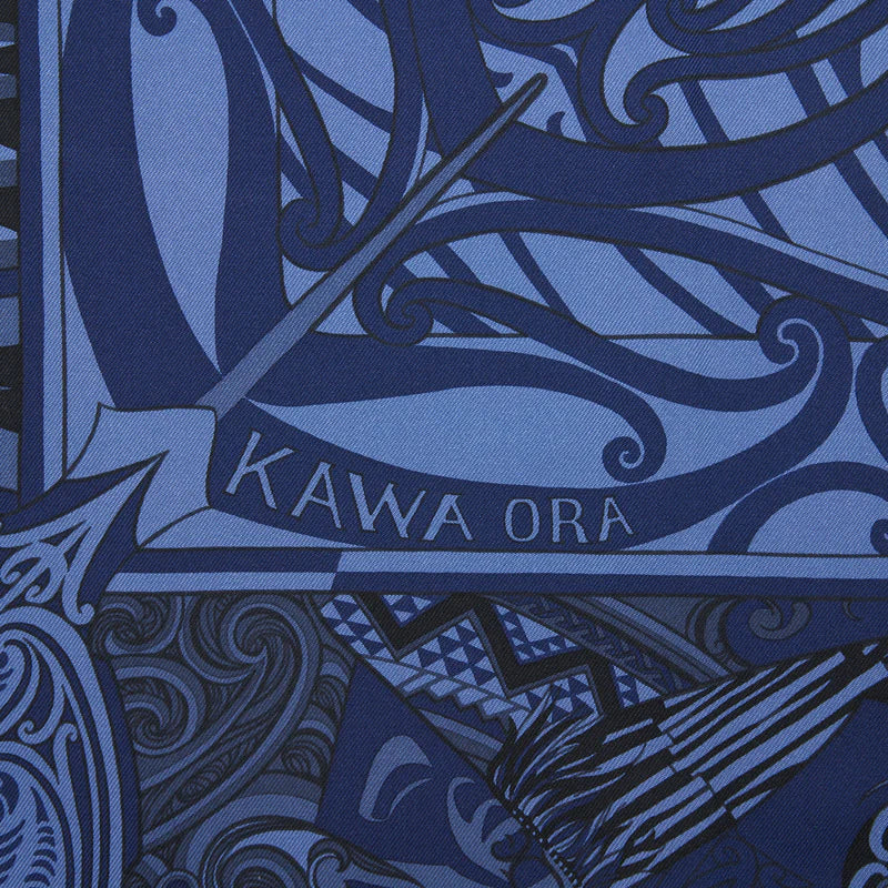 Hermes’ 90cm Kawa Ora Dark Blue Print Silk Scarf