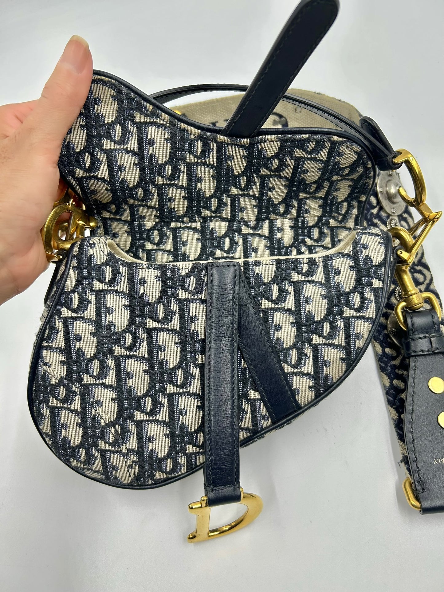 Christian Dior Oblique Mini Saddle Bag With Jacquard Strap
