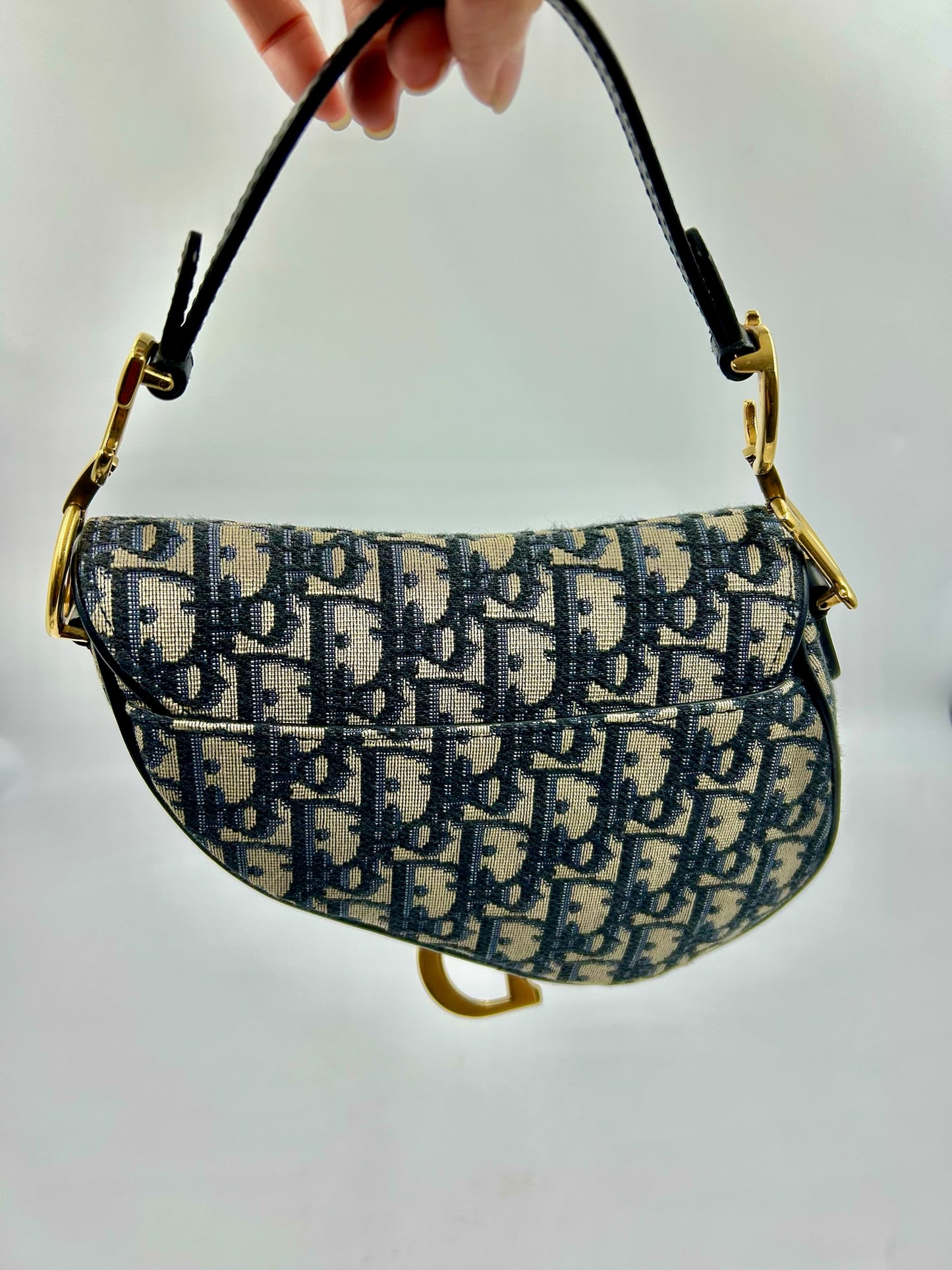 Christian Dior Oblique Mini Saddle Bag With Jacquard Strap