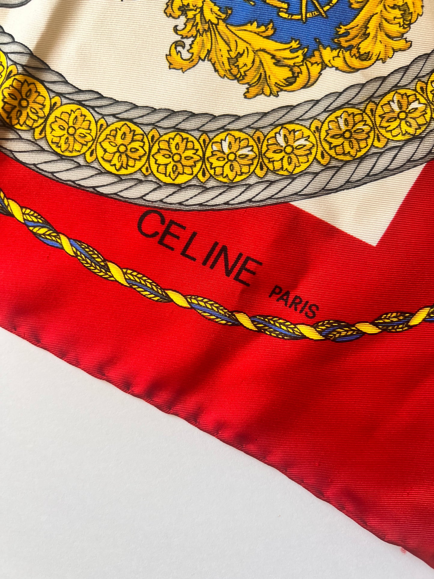 Celine Red Horse Print Silk Scarf