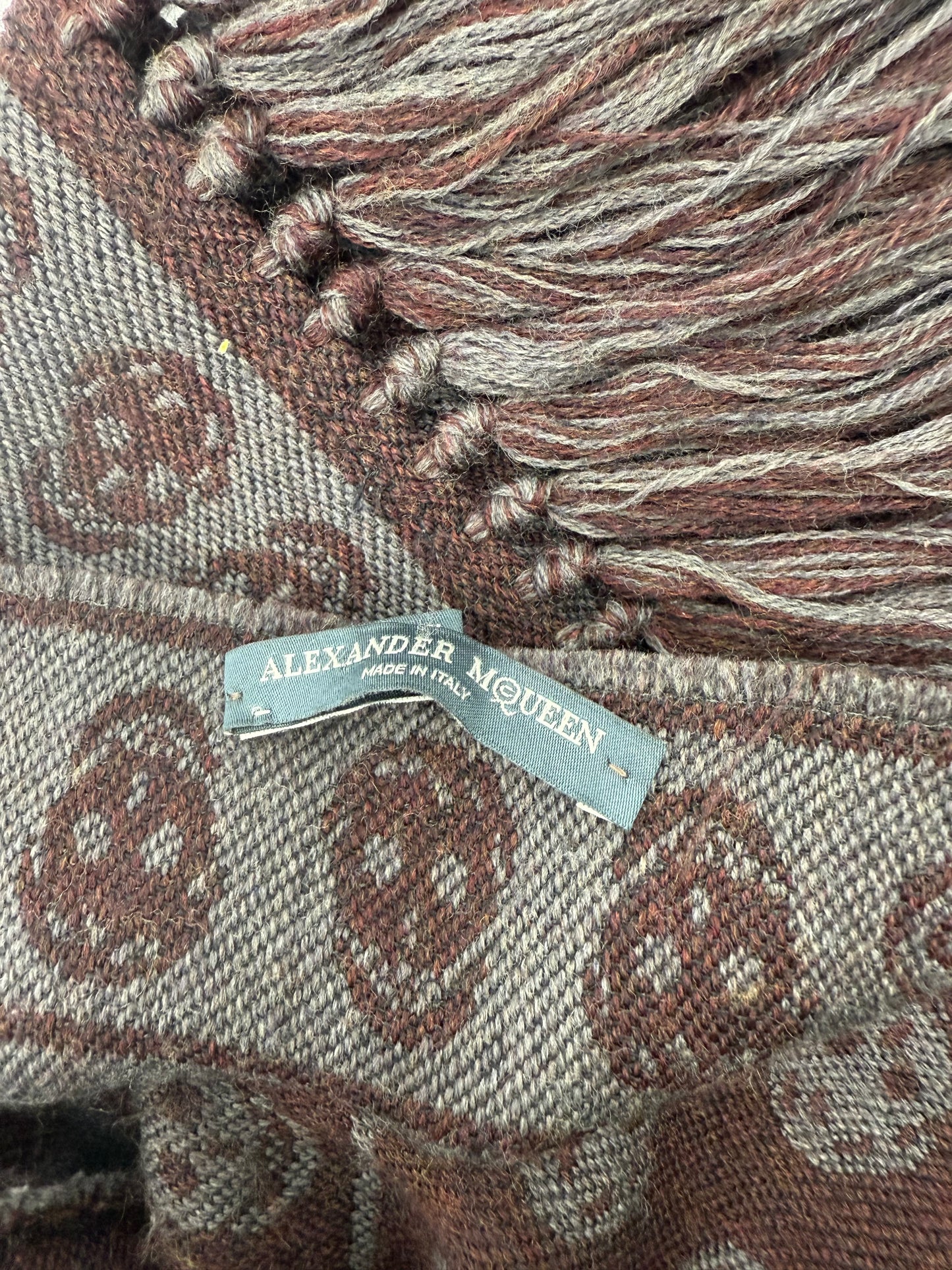 Alexander McQueen Burgundy & Grey Wool Scarf