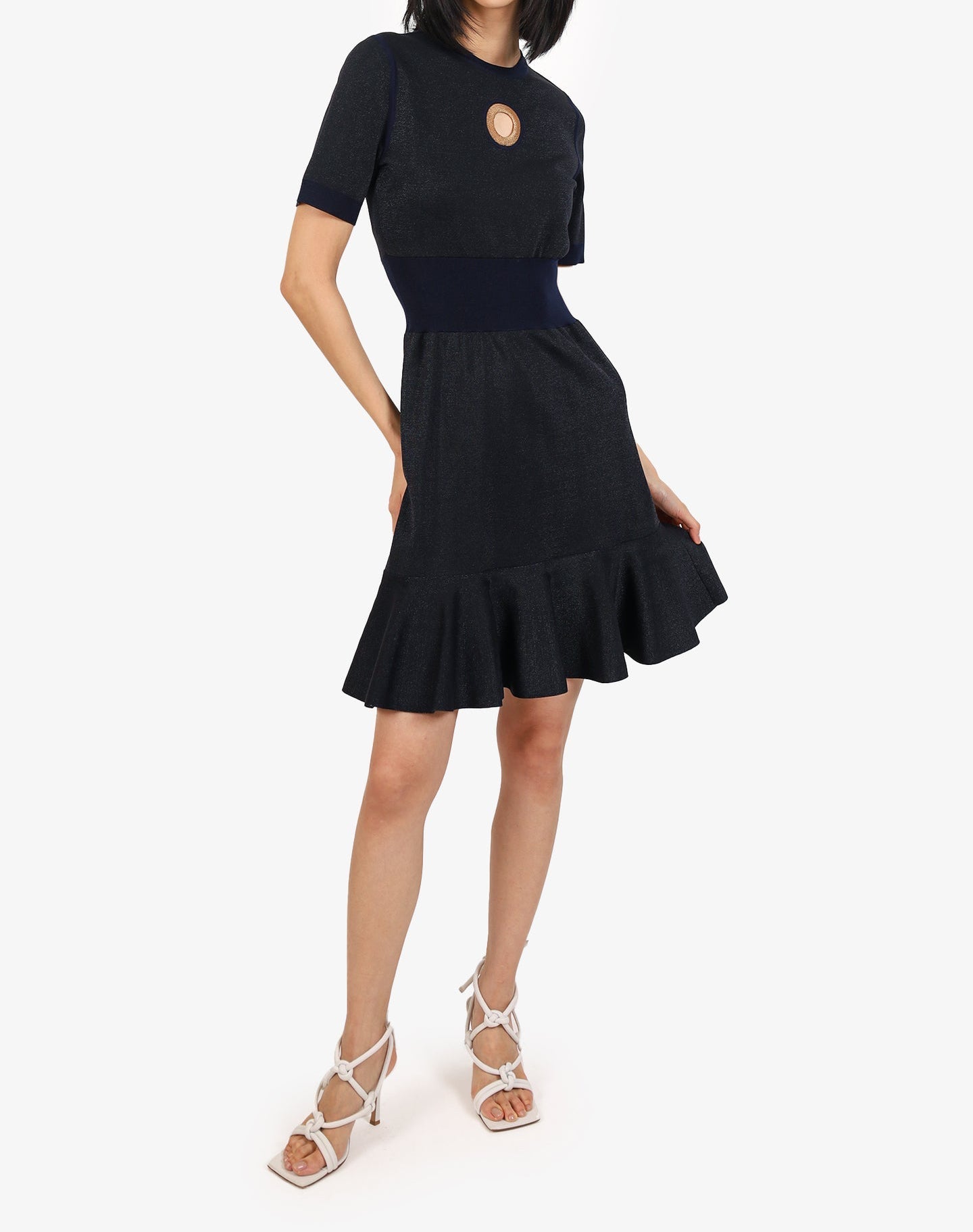 Louis Vuitton Navy Metallic Wool Keyhole Dress Size S