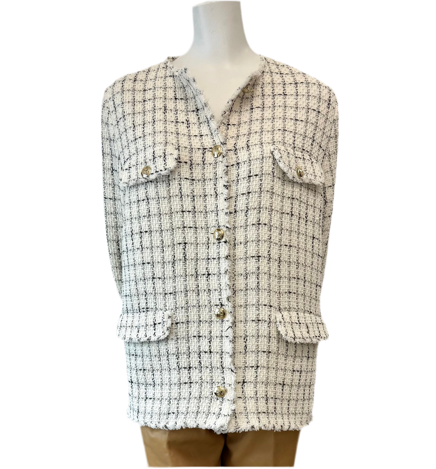 Anine Bing Janet White Tweed Jacket Size L
