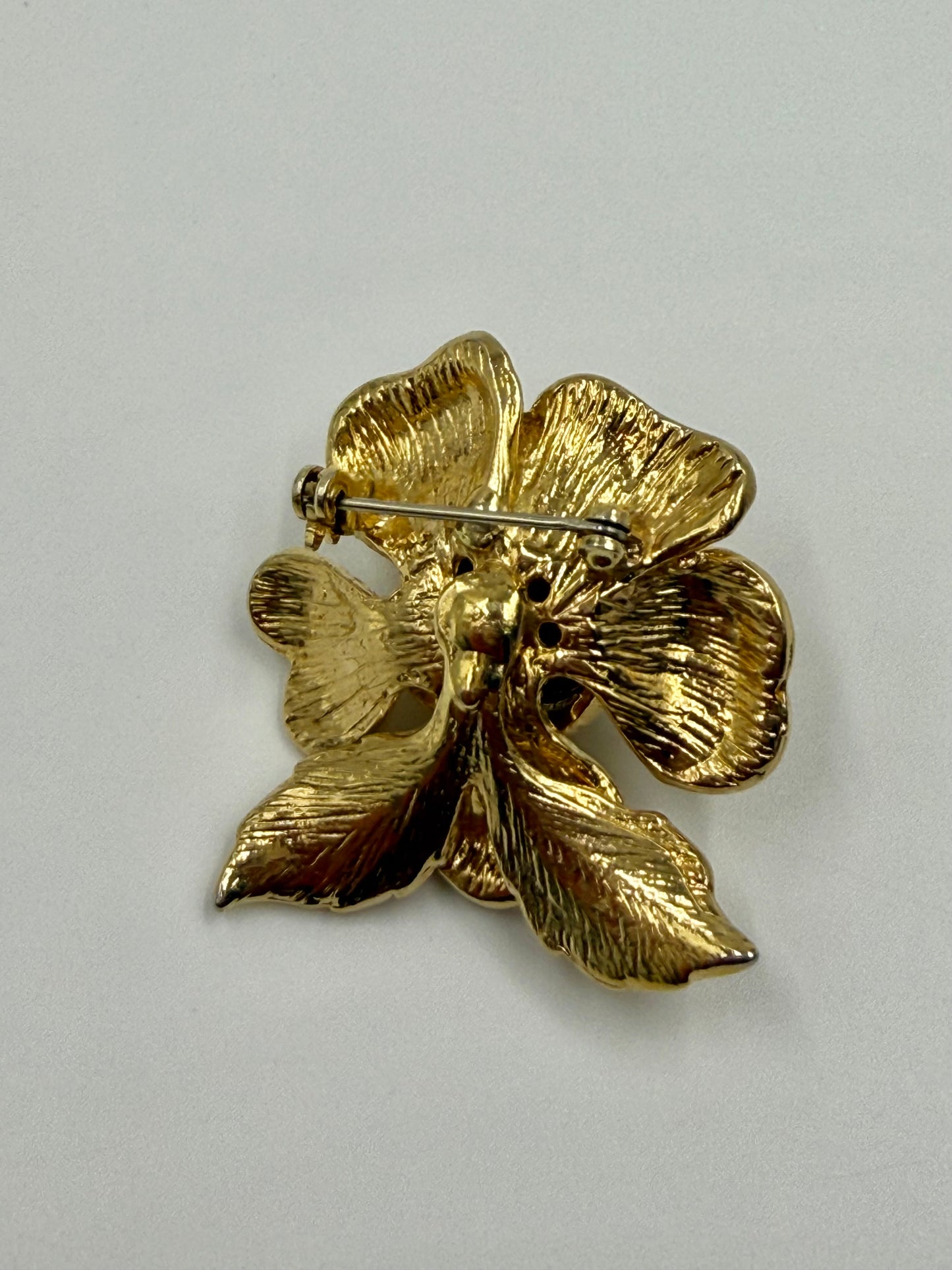Vintage Flower & Pearl Gold Brooch