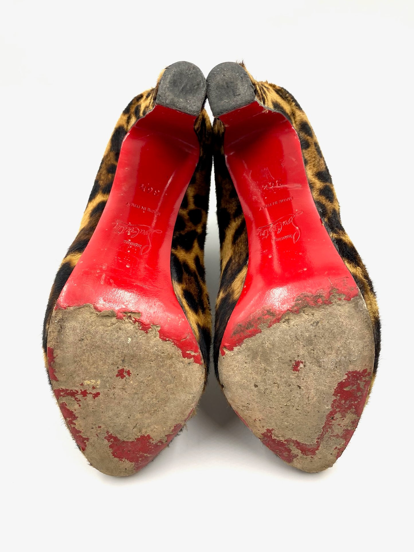 Christian Louboutin Leopard Mohair Ankle Boots Size 6.5