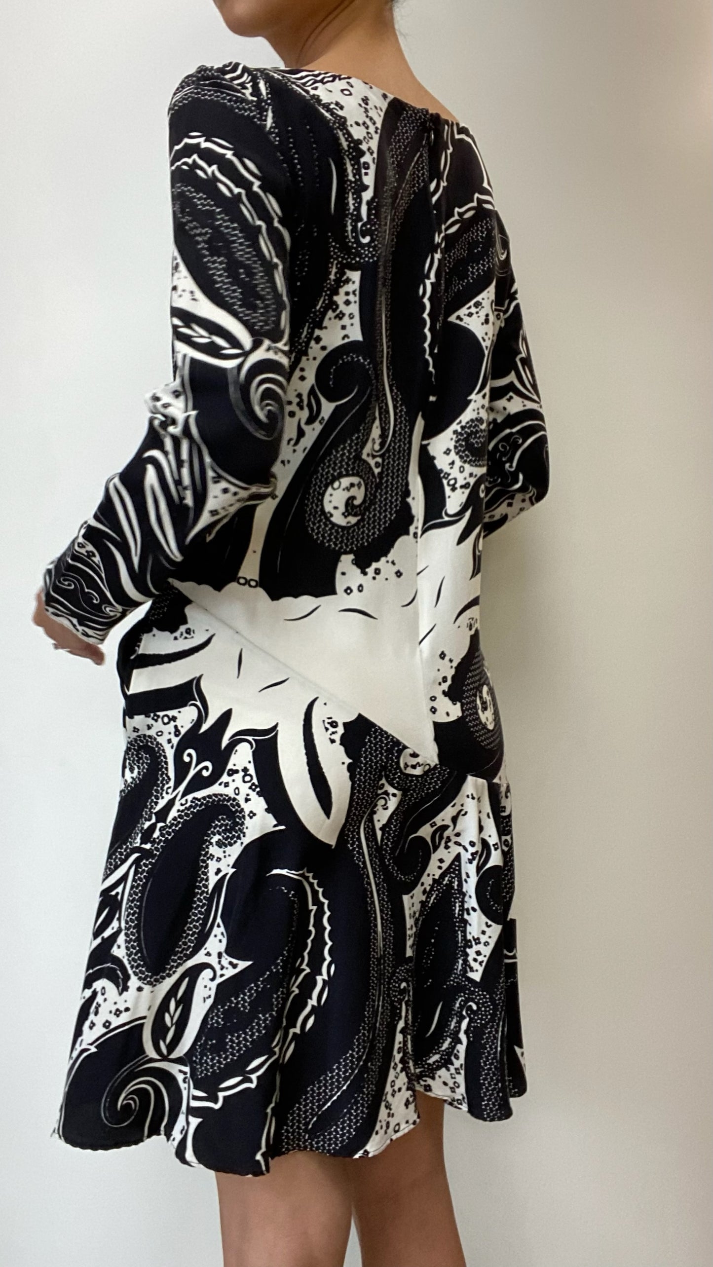 Etro Black & White Print Silk Dress Size 44