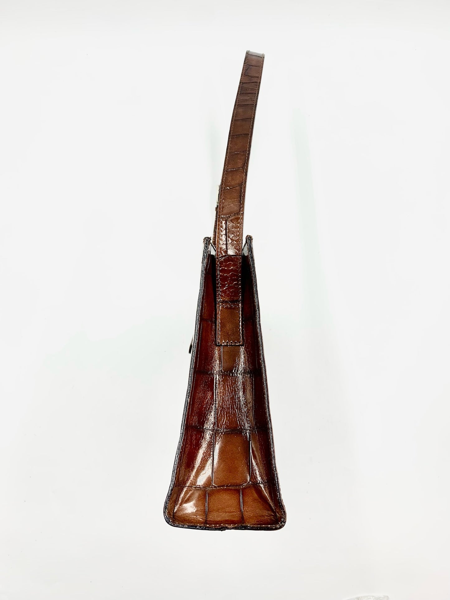 Furla Brown Leather Croc Embossed Shoulder Bag